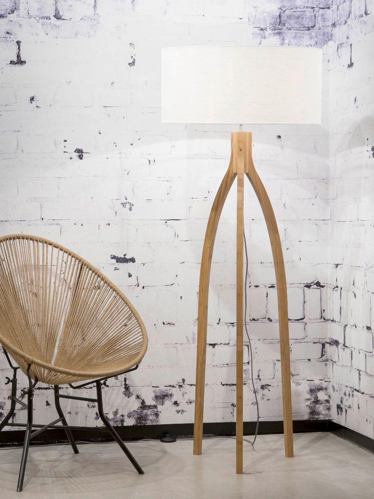 Stoječa Svetilka Anna, Bela, Bambus - bela/naravne barve, Trend, tekstil/les (60/160cm) - Good & Mojo