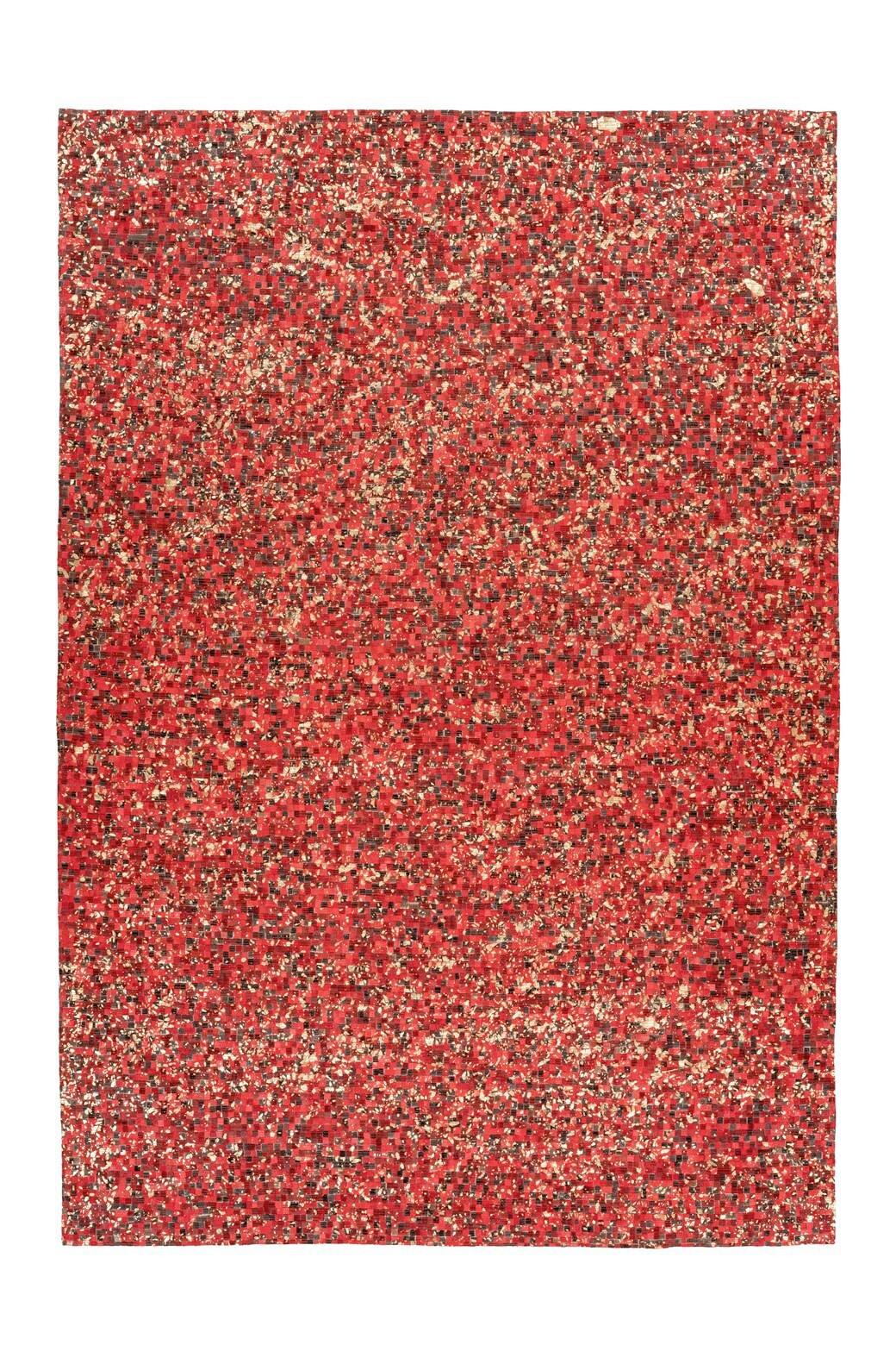Lederteppich Finish 125 Rot / Gold 160x230 - Rot/Goldfarben, Basics, Leder (160/230cm) - Kayoom