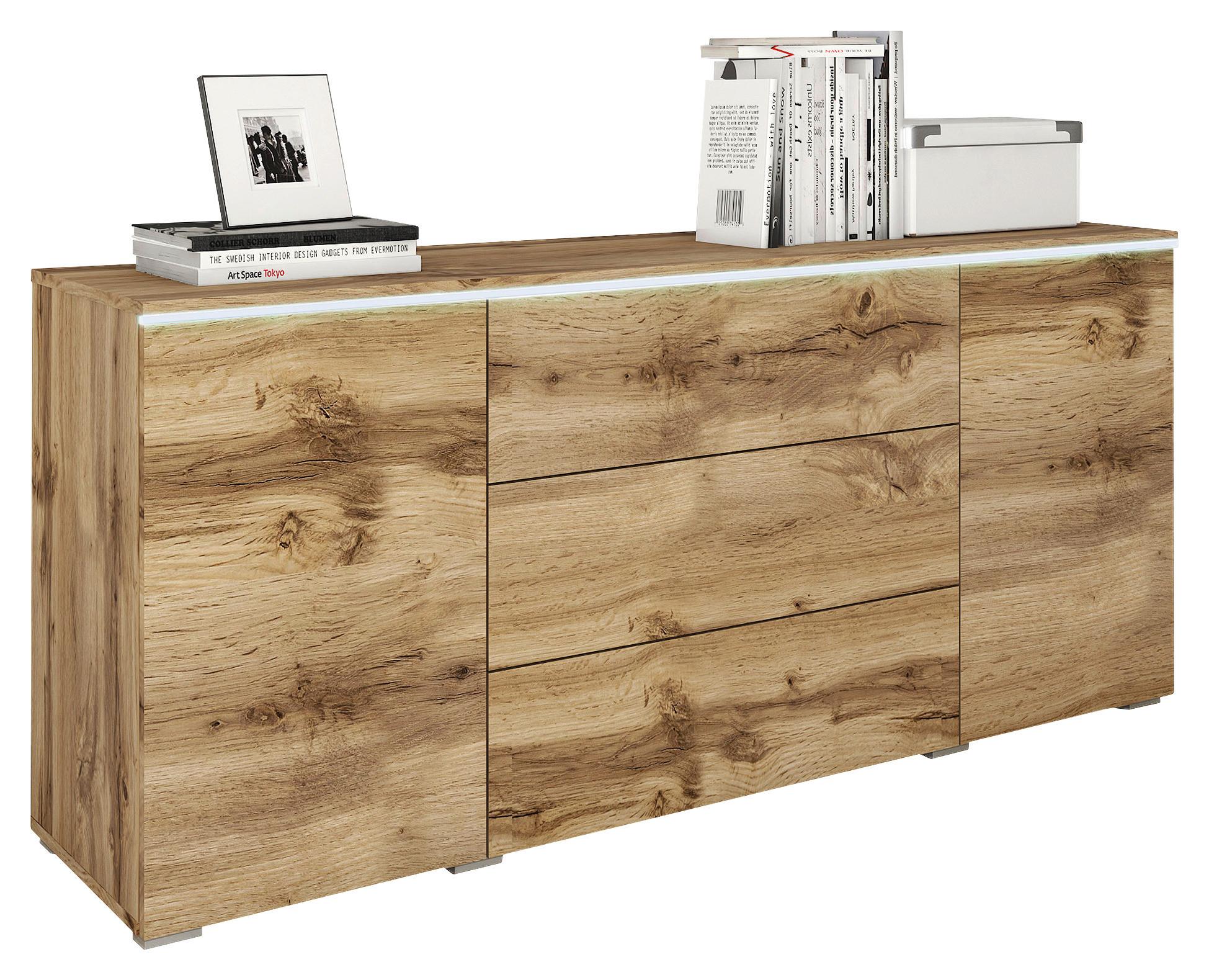 Sideboard Vera mit LED ca. 150 cm Eiche Wotan - Eiche Wotan/Grau, LIFESTYLE, Holzwerkstoff/Kunststoff (150/67,9/39,5cm) - P & B