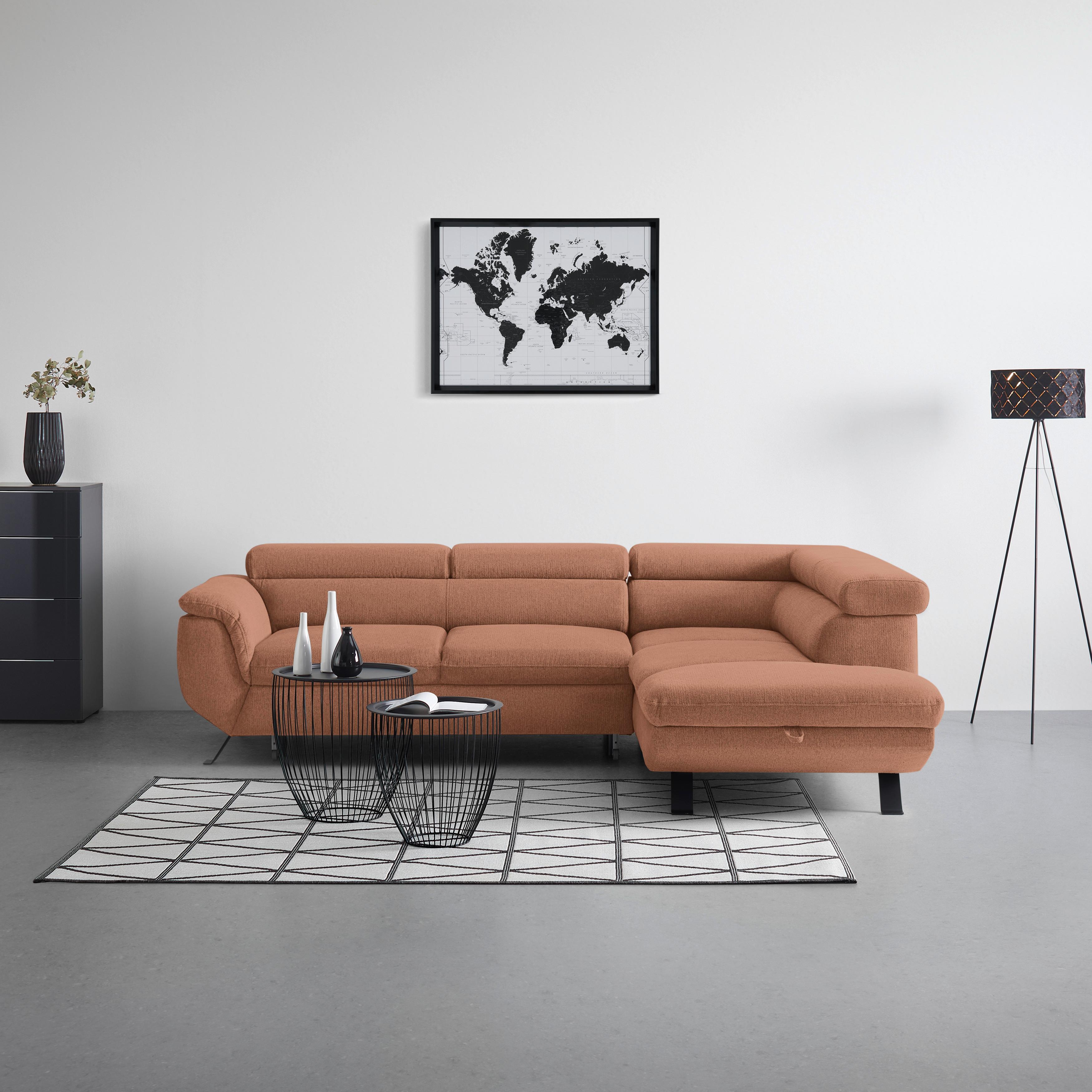 Ecksofa Raven Aprikose - Aprikose/Schwarz, MODERN, Textil/Metall (257/198cm) - Mömax