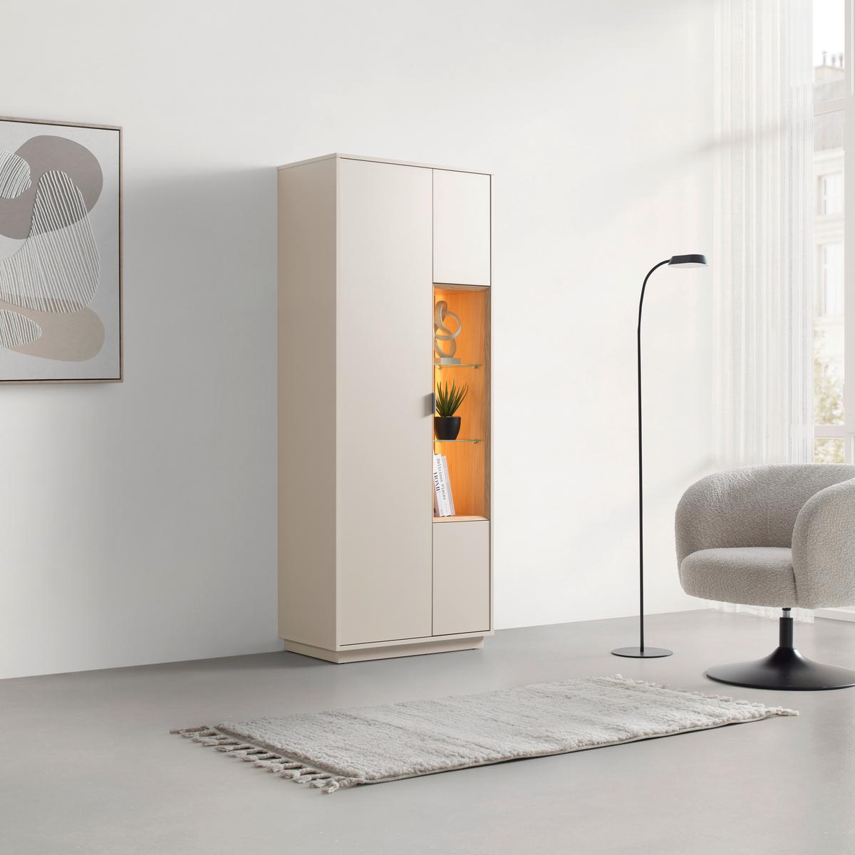 Vitrine Velasca Eichefarben/Kaschmir - Kaschmir/Eichefarben, MODERN, Glas/Holzwerkstoff (74,2/185/40cm) - Premium Living