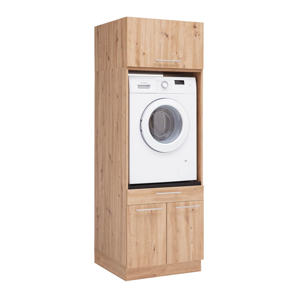 Waschmaschinenverbau Aileen in Eiche Artisan - Silberfarben/Schwarz, KONVENTIONELL, Holzwerkstoff/Kunststoff (67,5/162/67,5cm) - Mömax