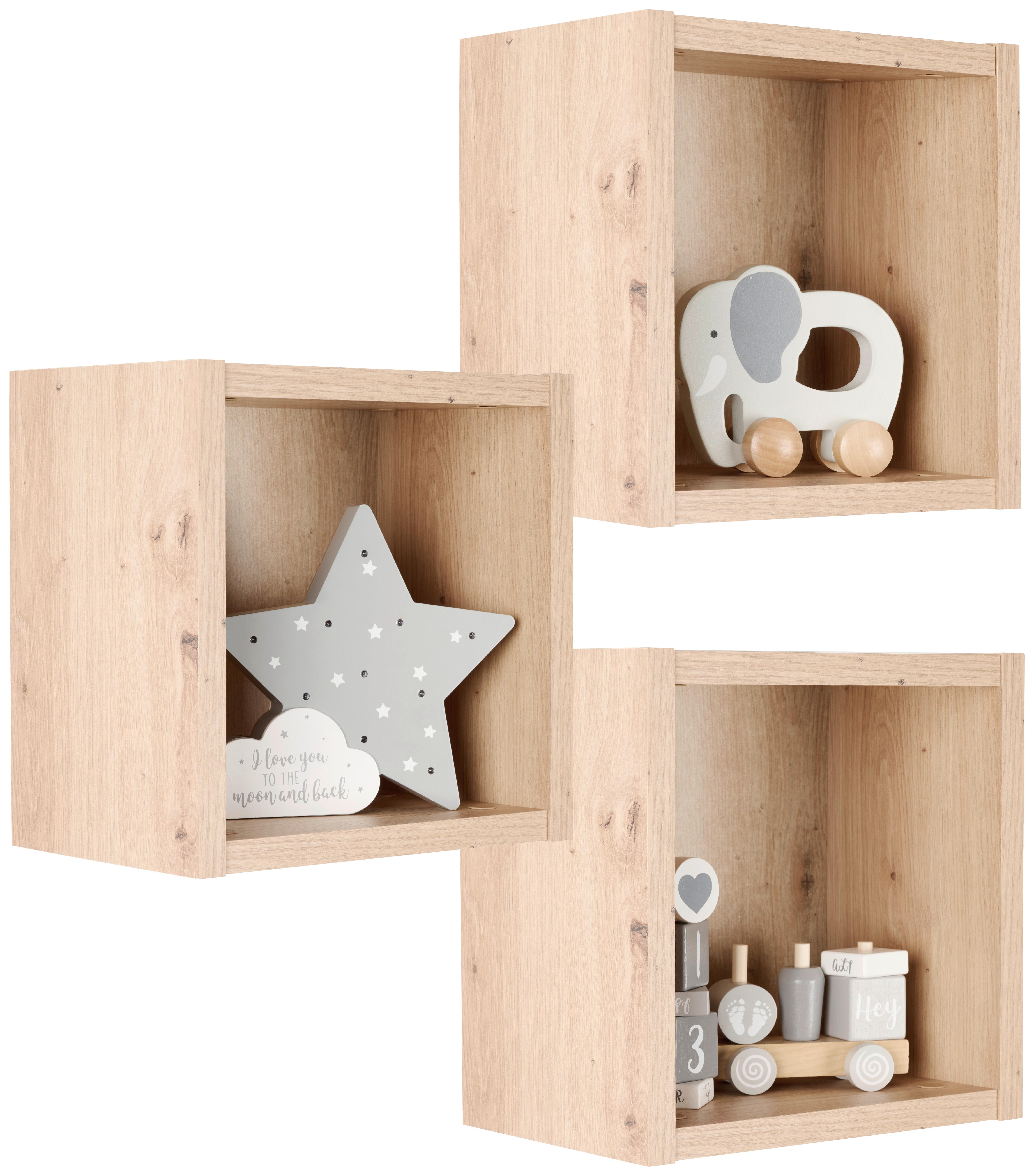 ZESTAW PÓŁEK ŚCIENNYCH LEO - kolor dębowy, Trend, materiał drewnopochodny (29/29/20cm) - Jimmylee
