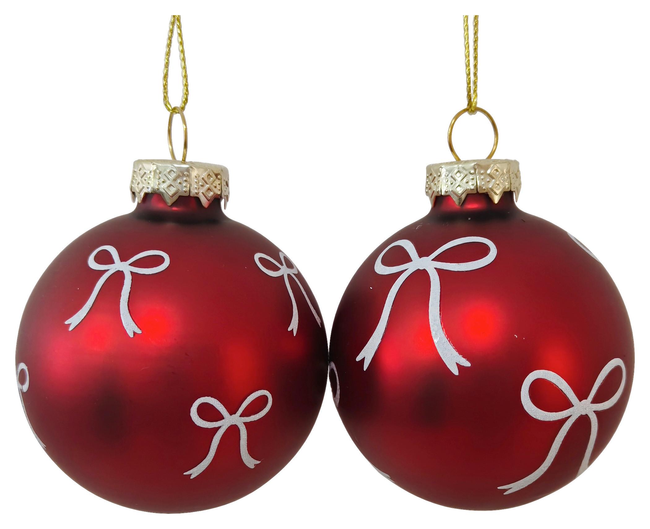 Christbaumkugel-Set Milo Rot/Weiß 2-teilig - Rot/Weiß, Glas/Textil (6cm) - Mömax