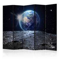 Paravan View Of The Earth I, 5-Delni, Dvostranski - modra/črna, Basics, tekstil/les (225/172/3cm) - artgeist