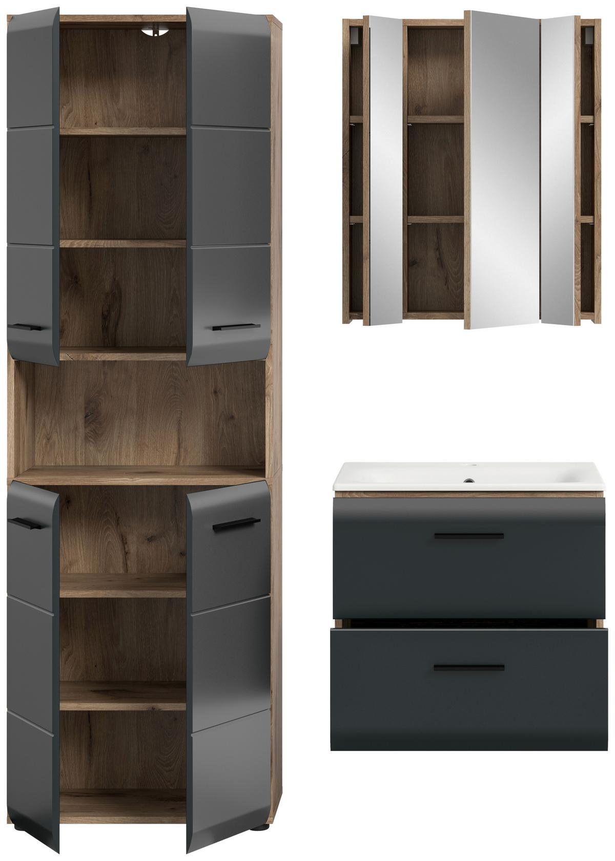 Badezimmer Ice 3-tlg. Schwarz/Eiche dunkel - Eiche dunkel/Schwarz, Basics, Keramik/Holzwerkstoff (120cm) - MID.YOU