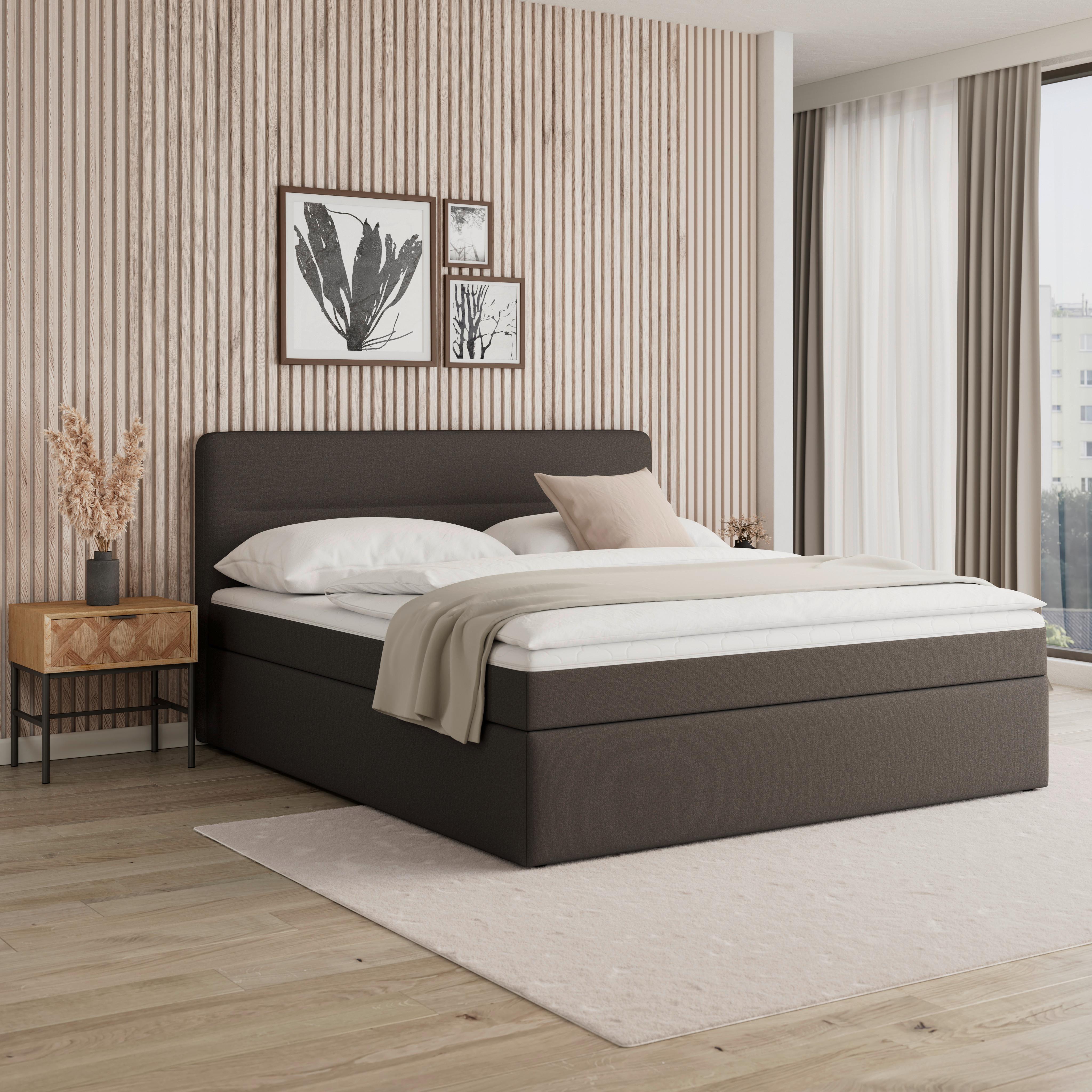Postelja Z Vzmetnico Marco, Rjava, 180x200 - črna/rjava, Moderno, umetna masa/tekstil (180/200cm) - Bessagi Home