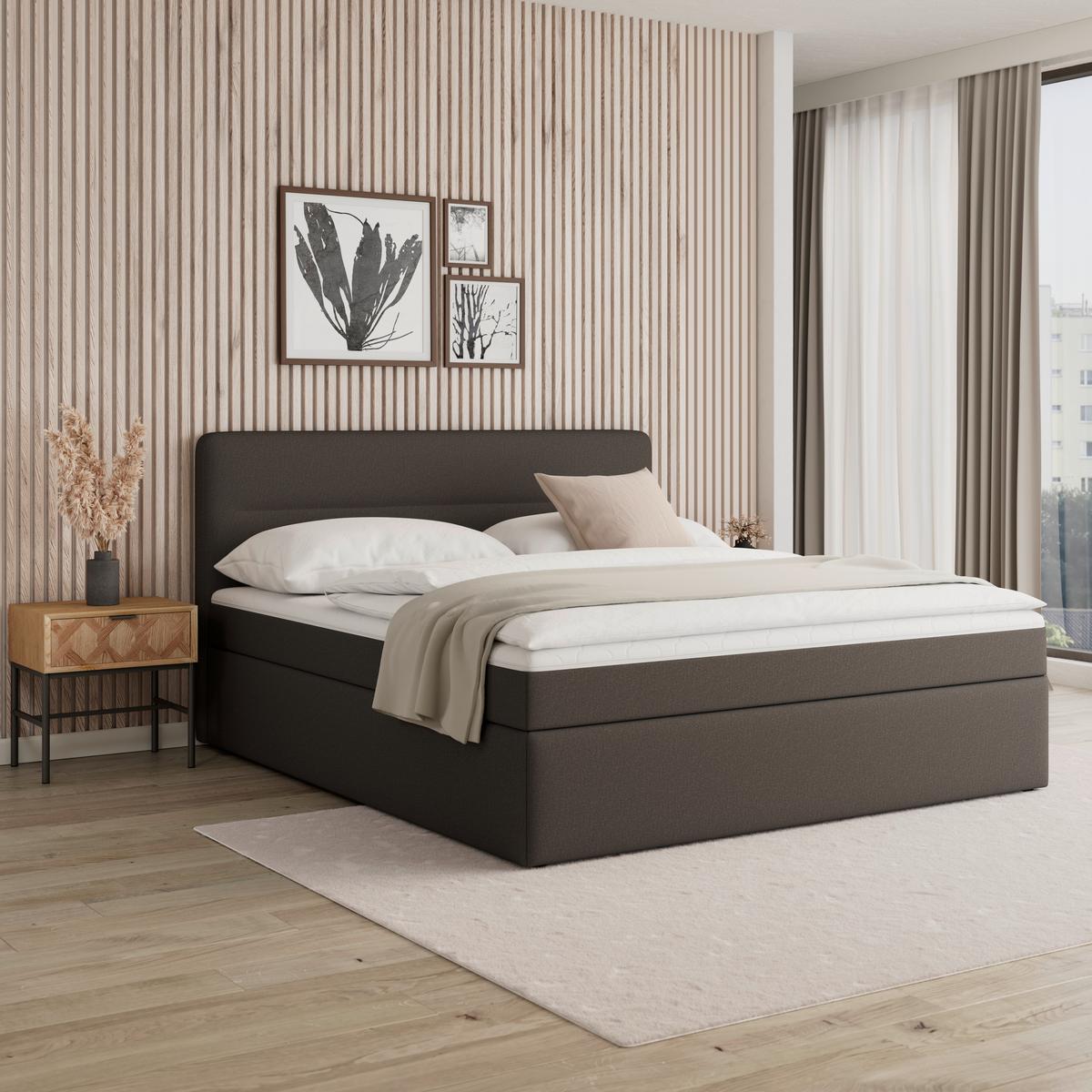 Postelja Z Vzmetnico Marco, Rjava, 180x200 - črna/rjava, Moderno, umetna masa/tekstil (180/200cm) - Bessagi Home