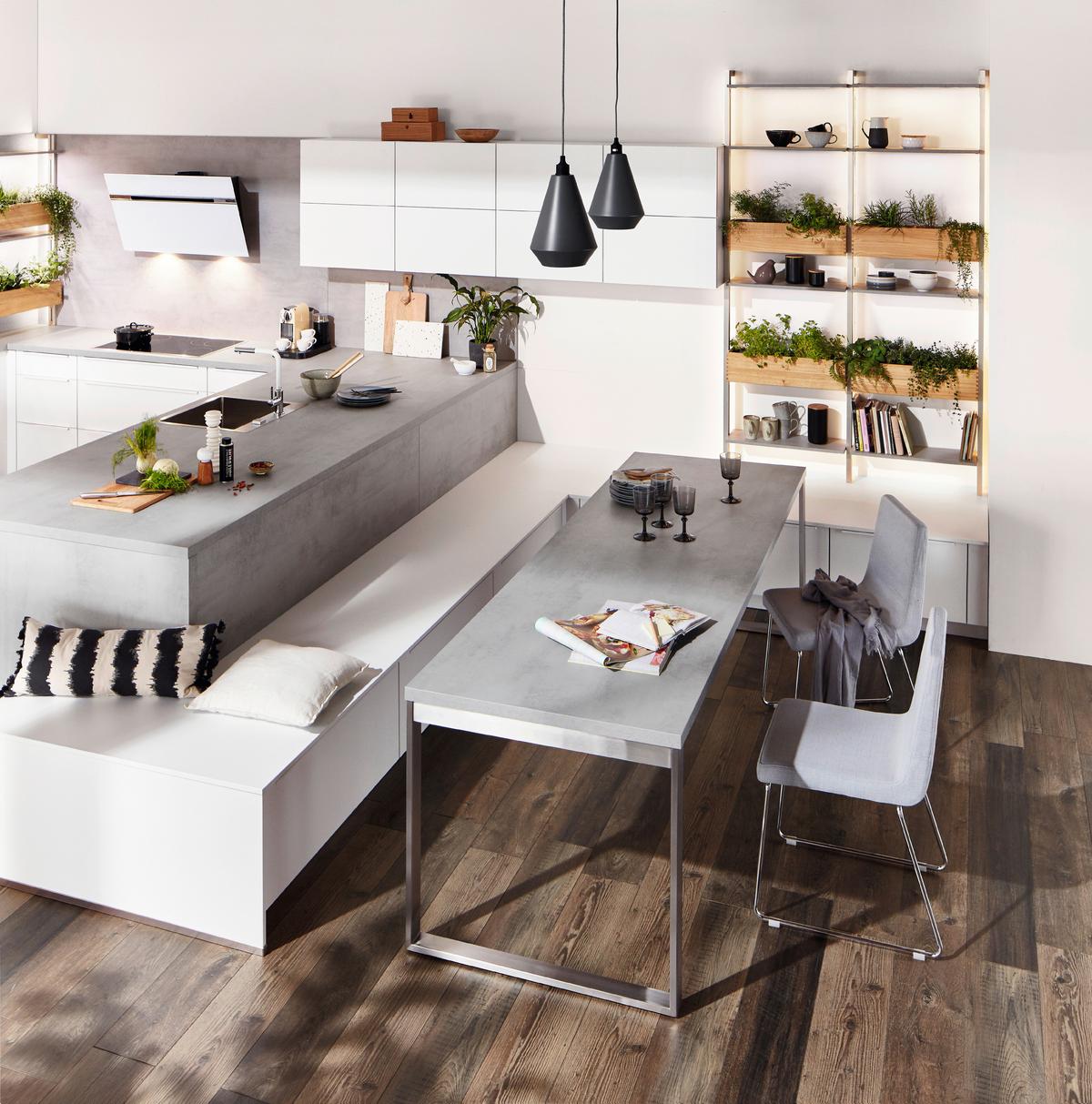 Einbauküche Laser in Grau/Weiß - Eichefarben/Weiß, MODERN, Holzwerkstoff - Nobilia