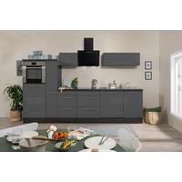 Küchenzeile mit Geräte Grau Hochglanz B: ca. 310 cm - Edelstahlfarben/Eichefarben, Basics, Holzwerkstoff/Metall (310cm) - Respekta