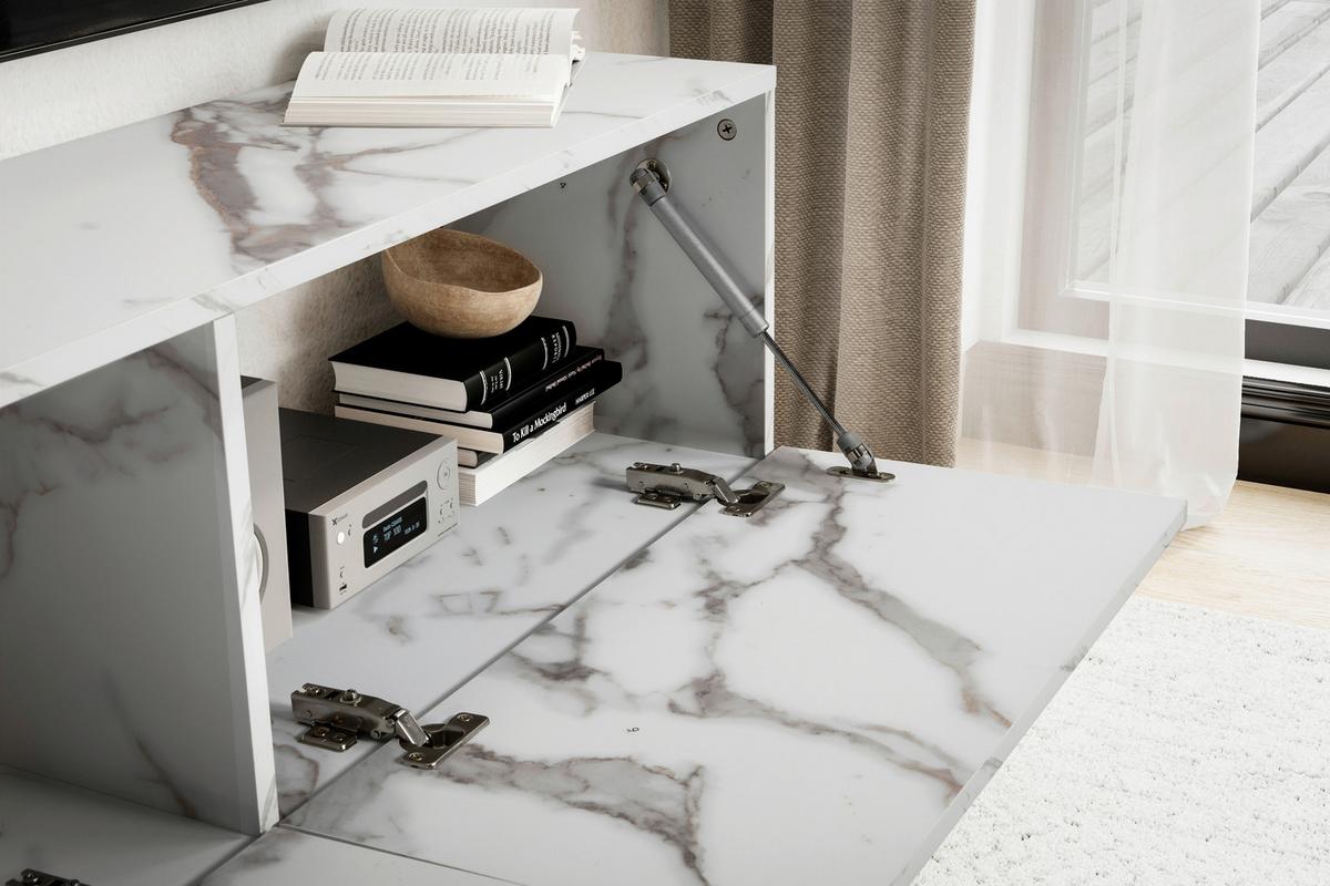 Nizka Omarica Marble, Videz Marmorja - bela, Design, leseni material (120/30/30cm) - MID.YOU