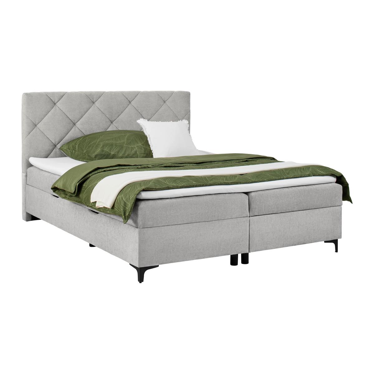 Boxbett Wind Hellgrau ca. 160x200cm - Hellgrau/Schwarz, KONVENTIONELL, Textil/Metall (160/200cm) - Mömax