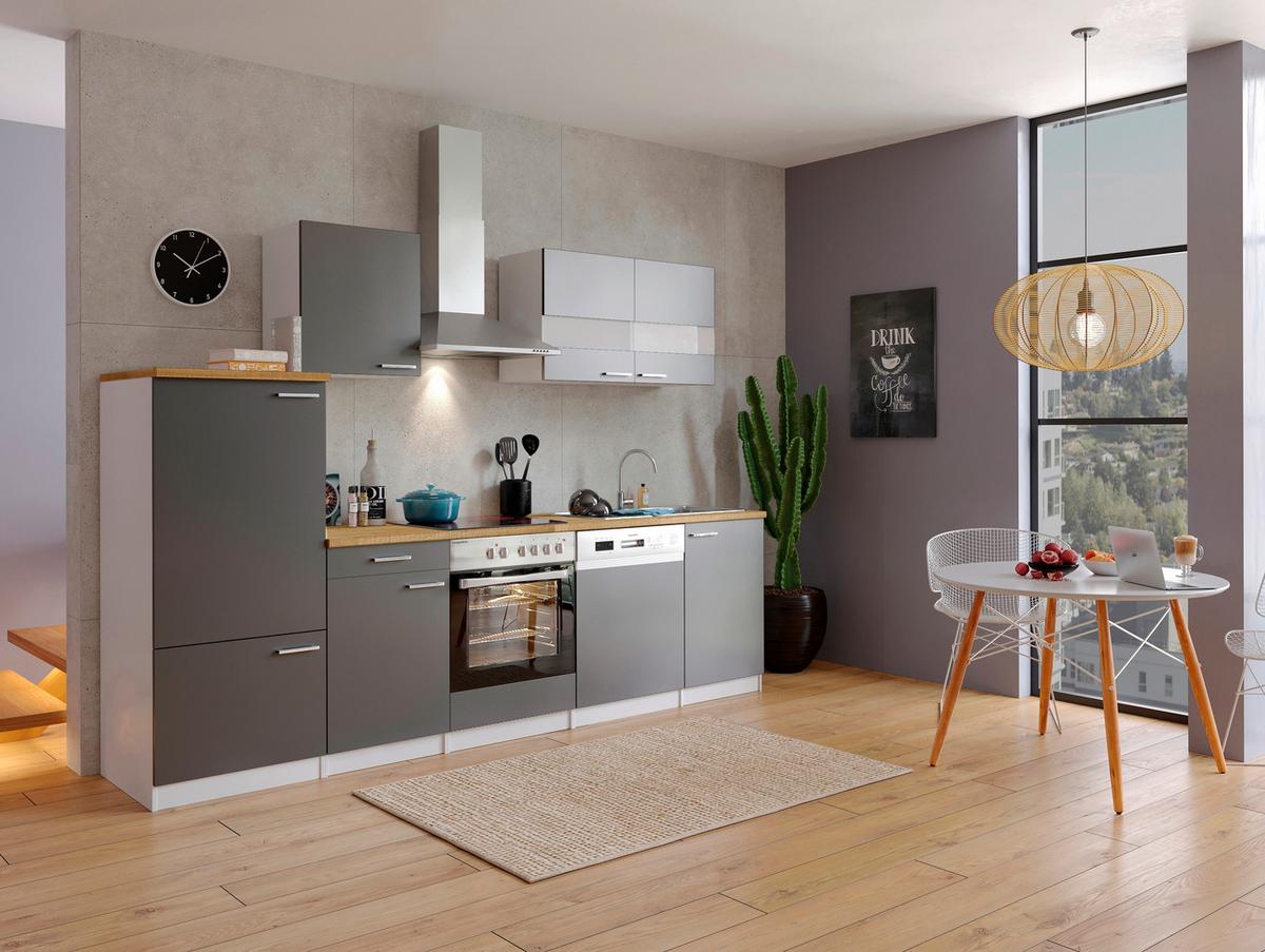 Küchenleerblock B: ca. 280cm Grau/Weiß - Edelstahlfarben/Nussbaumfarben, Basics, Holzwerkstoff/Metall (280/200/60cm) - Respekta