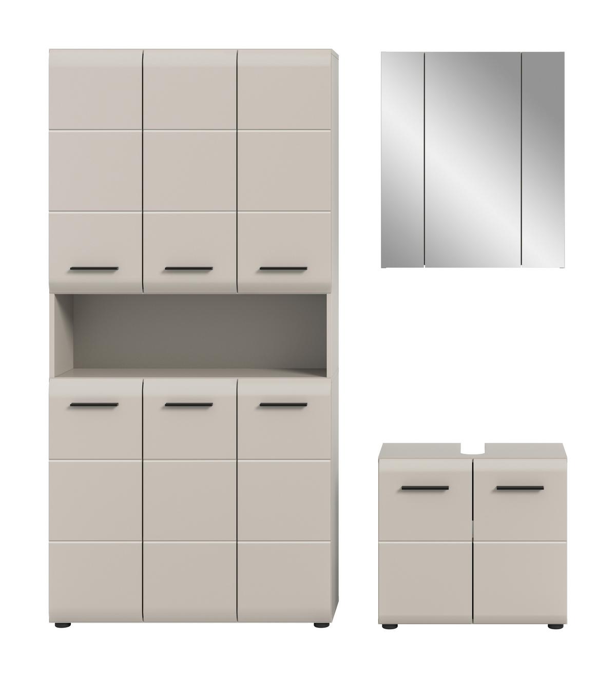 Badezimmer Ice Kaschmir 3-teilig - Kaschmir/Schwarz, Trend, Glas/Holzwerkstoff (150cm) - MID.YOU