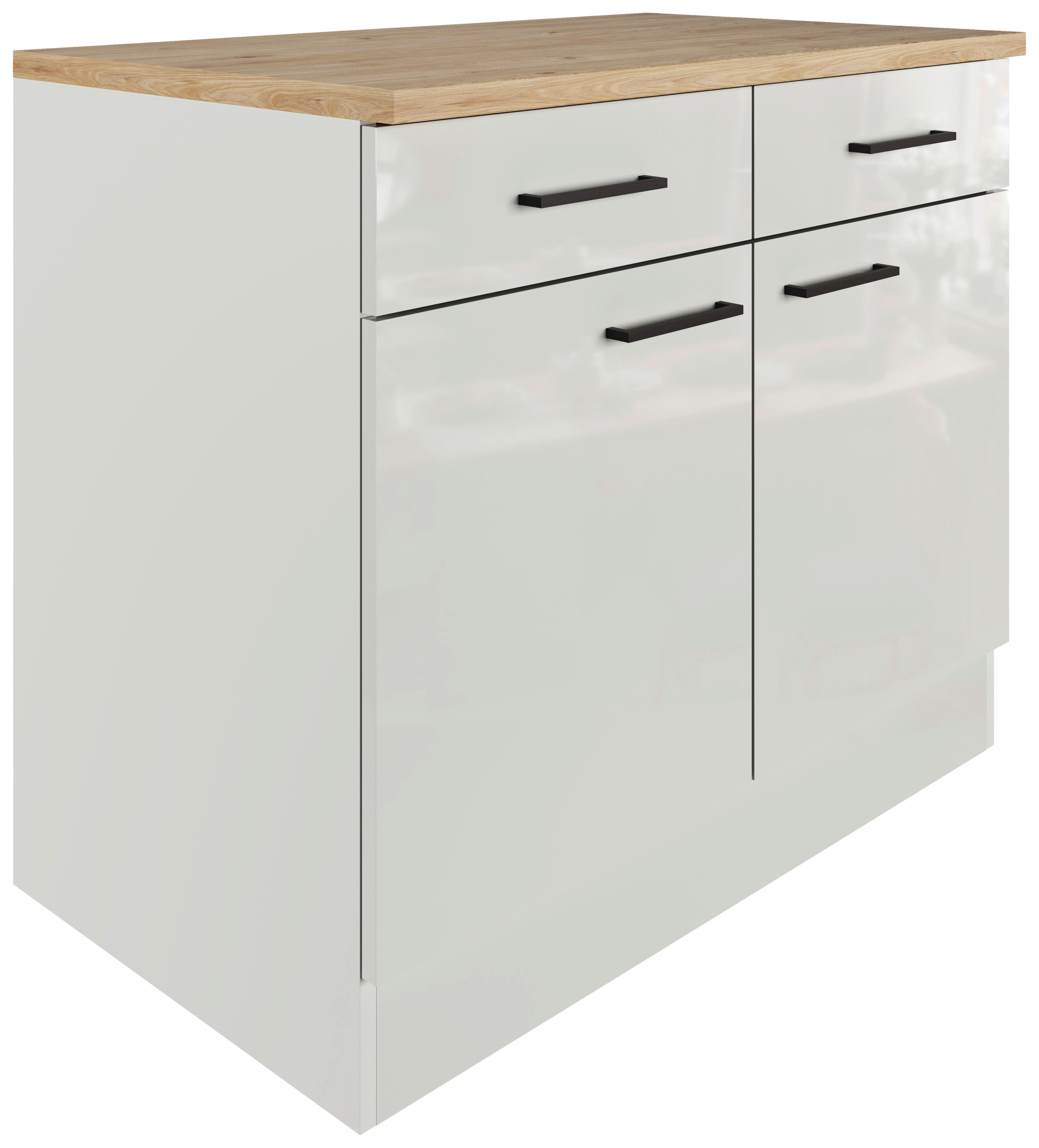 Küchenunterschrank in Lichtgrau glänzend - Schwarz/Grau, MODERN, Holzwerkstoff/Metall (100/86/60cm) - FlexWell