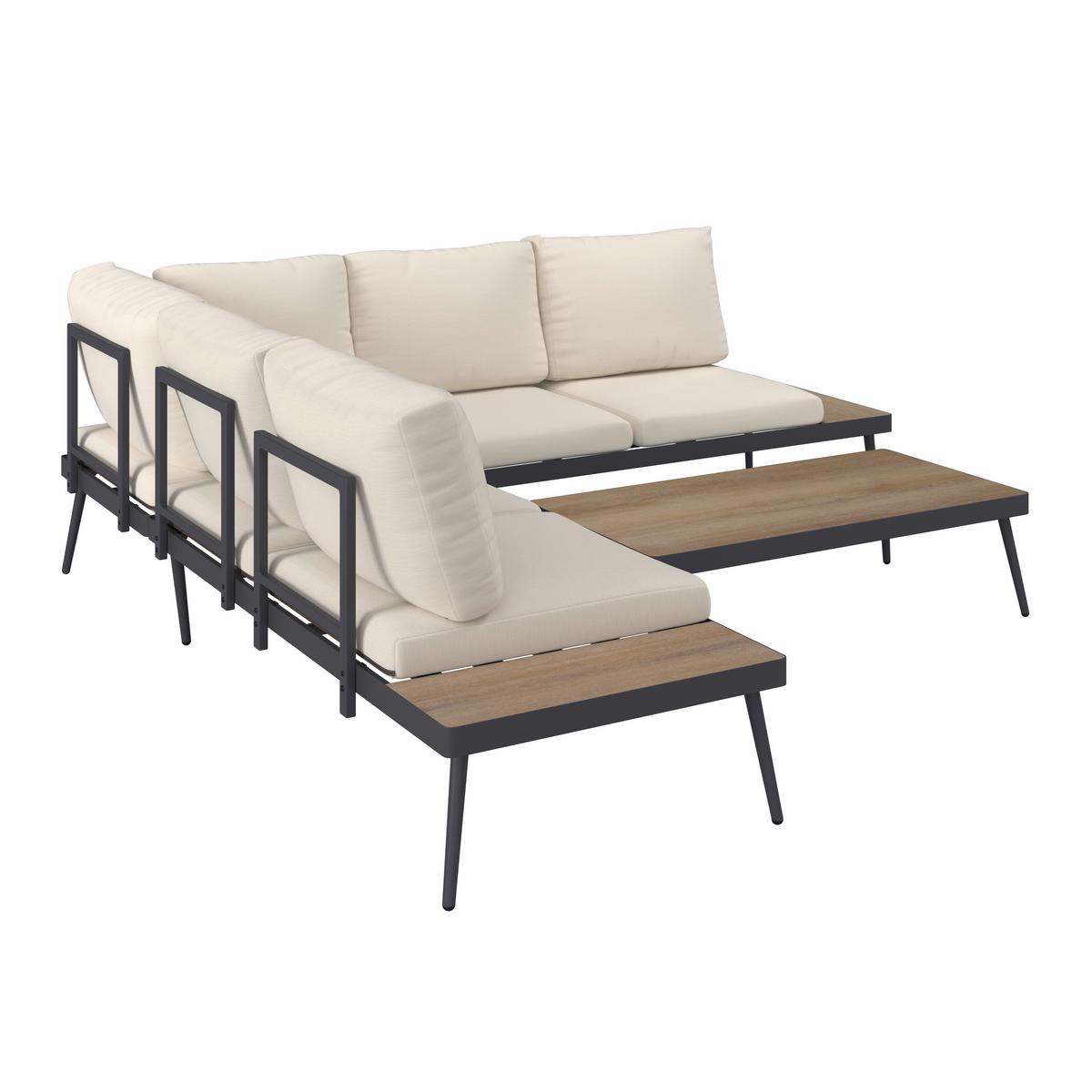 Lounge Garnitura Sejla, Bež, Temno Siva, 3-Delno - temno siva/bež, Moderno, kovina/umetna masa (226/65/226cm) - Mömax
