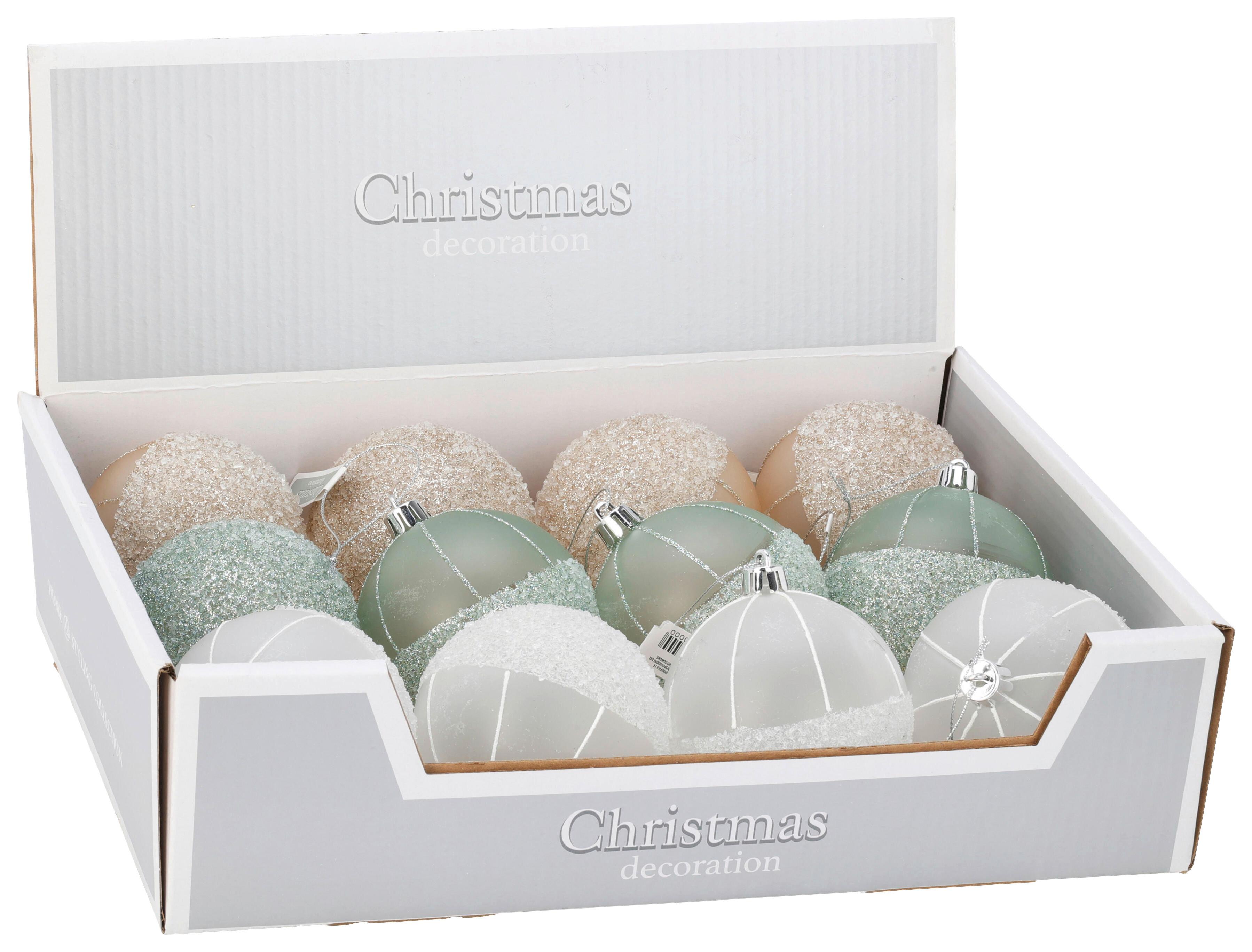 Christbaumkugel SNOWLY - Weiss/Salbeigrün, Kunststoff (8/8/8cm)