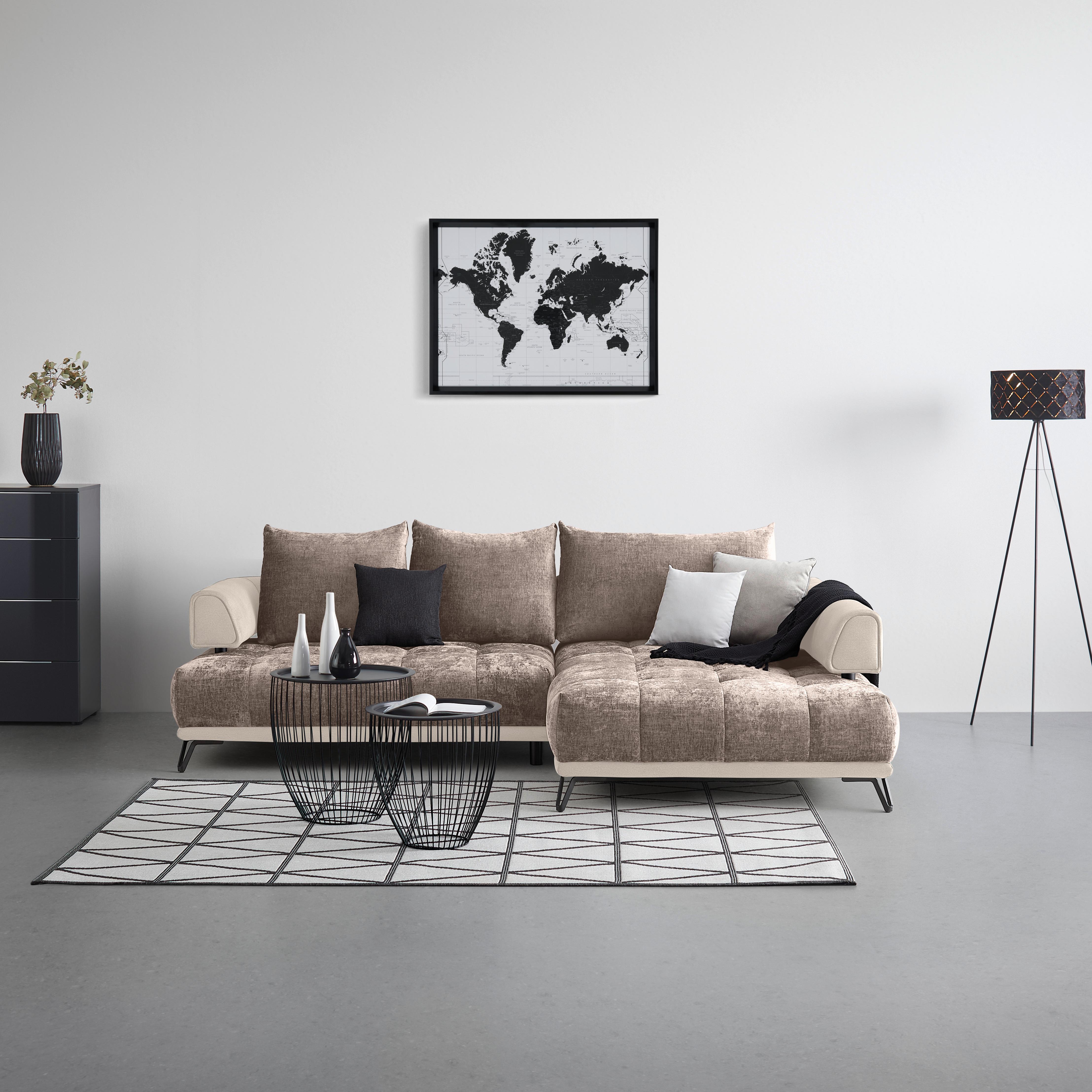 Ecksofa Morgan Cappuccino - Schwarz/Cappuccino, MODERN, Textil/Metall (262/67-87/184cm) - Mömax