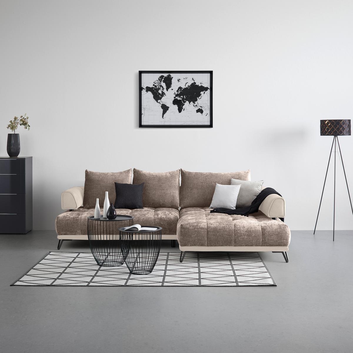 Ecksofa Morgan Cappuccino - Schwarz/Cappuccino, Modern, Textil/Metall (262/67-87/184cm) - Mömax