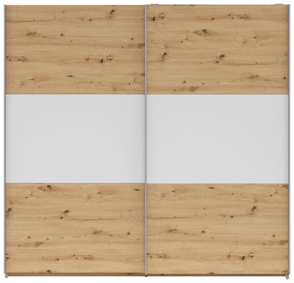 Schwebetürenschrank Saturn in Eiche Artisan/Weiss - Weiss/Eichefarben, Konventionell, Holzwerkstoff/Metall (218/210/59cm) - Mömax