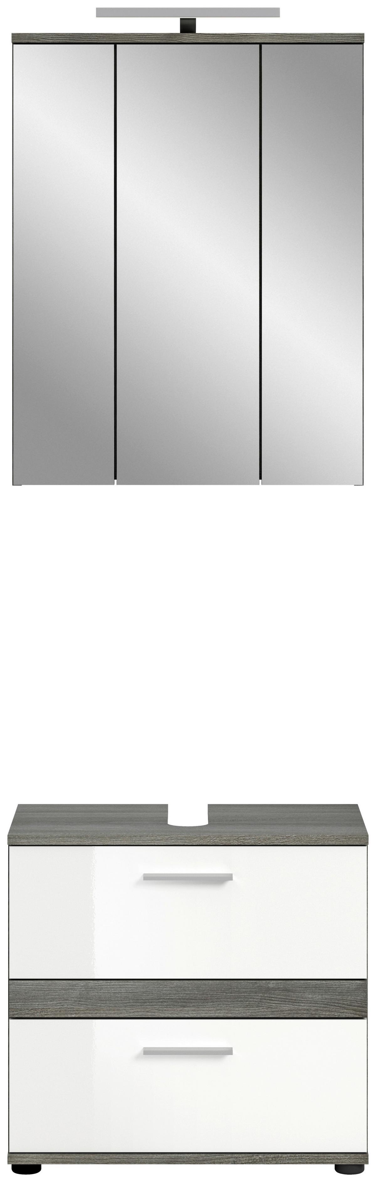 Badezimmer-Set BLAKE 2-teilig, Weiß Hochglanz - Weiß Hochglanz/Silberfarben, MODERN, Glas/Holzwerkstoff (60cm) - MID.YOU