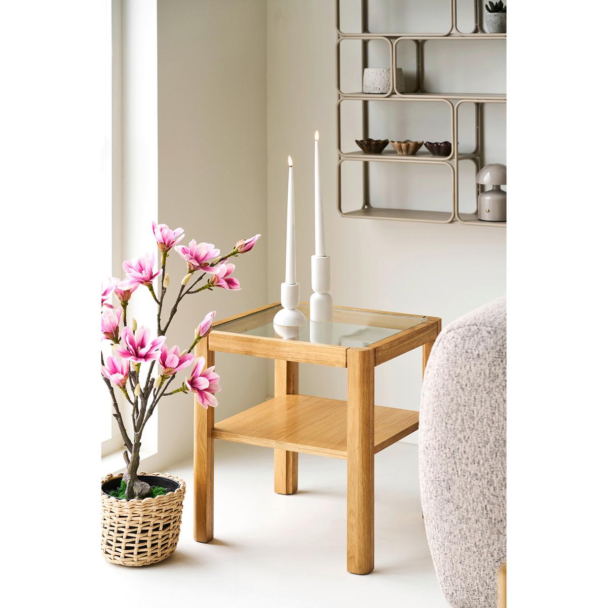 Beistelltisch Lourmarin Echtholz ca. 40x40x45 cm - Eichefarben, Design, Glas/Holz (40/40/45cm) - MID.YOU