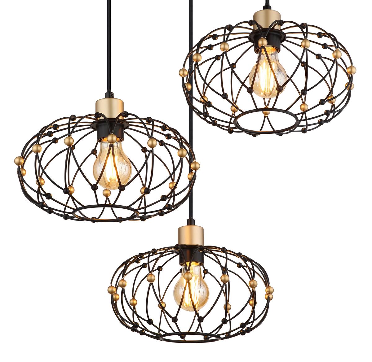 HÄNGELEUCHTE 15966-3HR GREYS - Goldfarben/Schwarz, Design, Kunststoff/Metall (54,9/150cm) - Globo