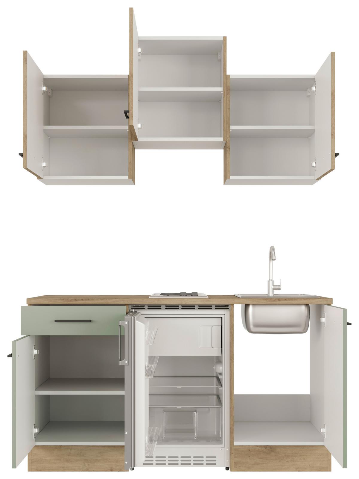 Miniküche Cara ca. 151 cm Grün/Eiche - Schwarz/Eiche Artisan, Basics, Holzwerkstoff/Metall (150,5cm) - FlexWell