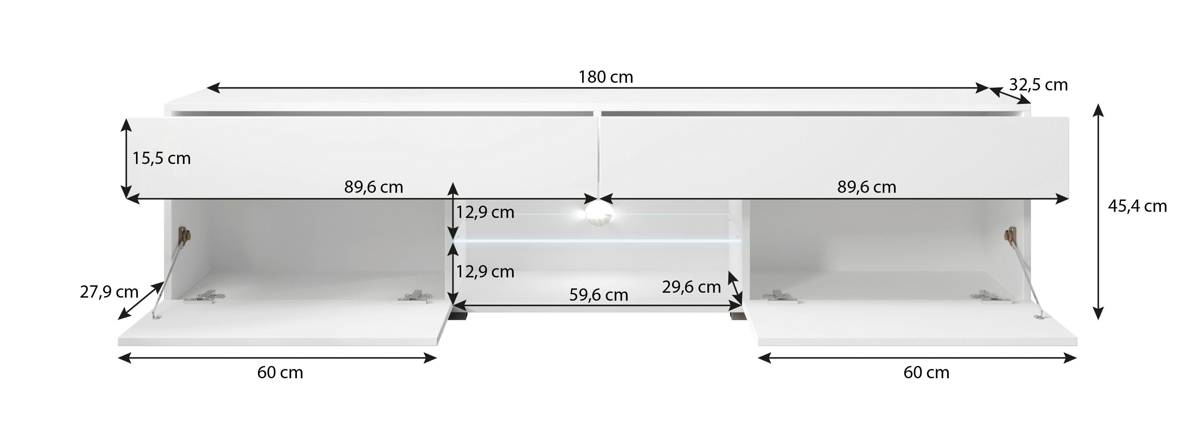 Nizka Omarica Carrera, Bela, Visoki Sijaj, Led - siva/bela, Trendi, umetna masa/leseni material (180/45,4/32,5cm) - P & B