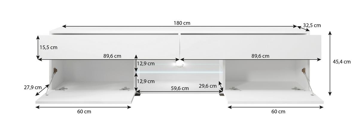 Nizka Omarica Carrera, Bela, Visoki Sijaj, Led - siva/bela, Trendi, umetna masa/leseni material (180/45,4/32,5cm) - P & B