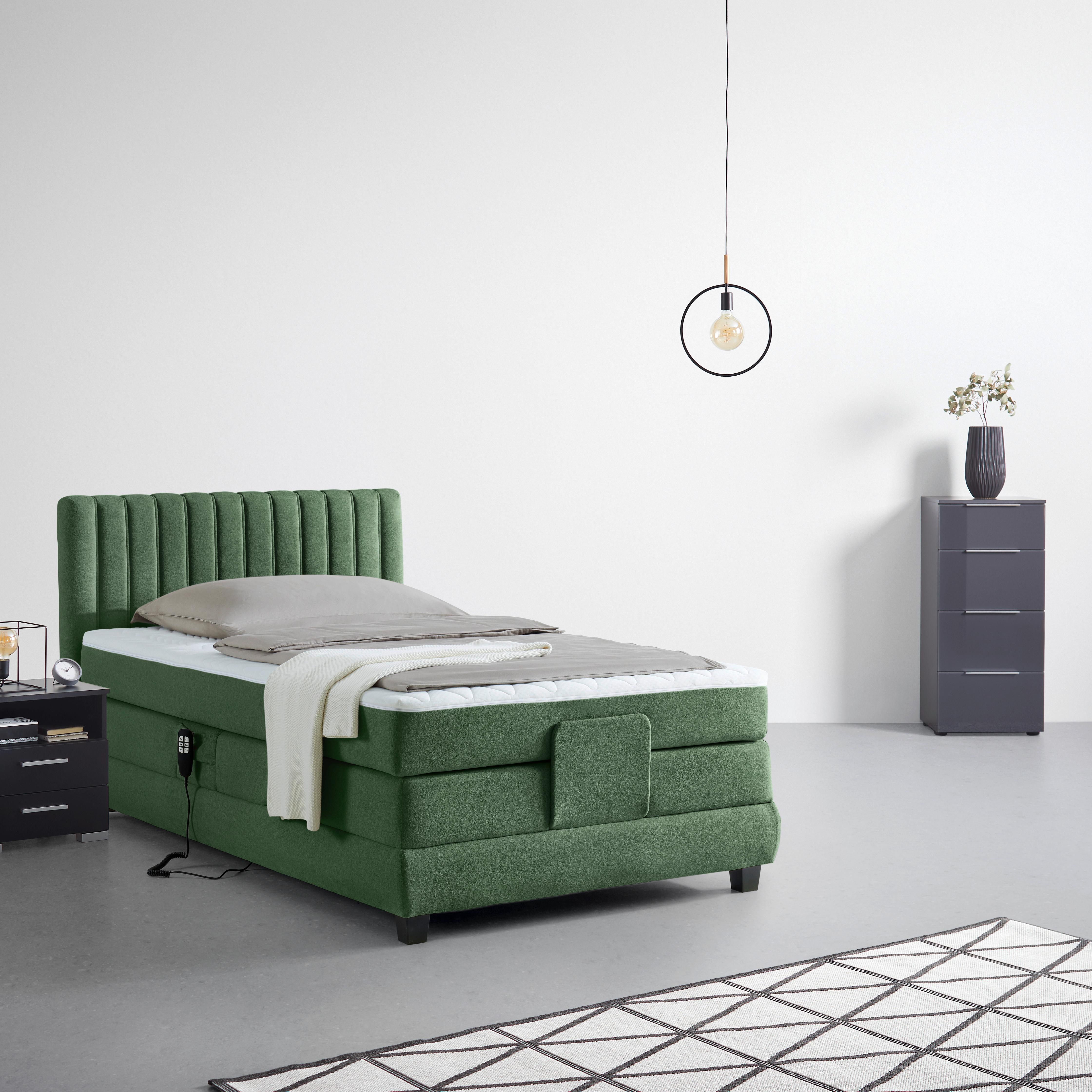 Boxspring Krevet Dixon - tamno zelena/crna, Konvencionalno, drvni materijal/drvo (120/200cm) - Premium Living