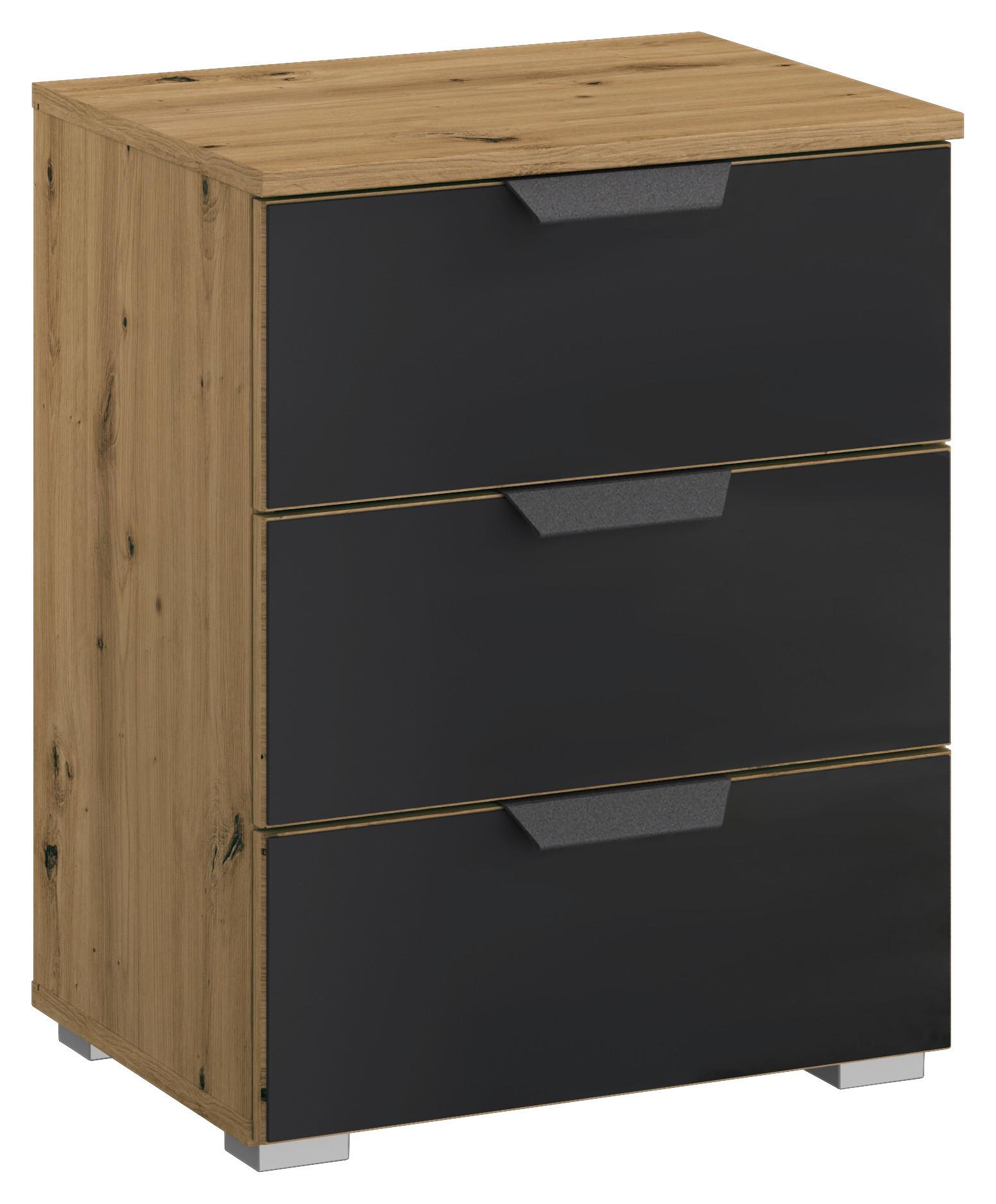 Nočna Omarica Artemis, Barva Hrasta, Črna - siva/barve aluminija, Moderno, kovina/umetna masa (47/62/42cm) - Rauch Möbel