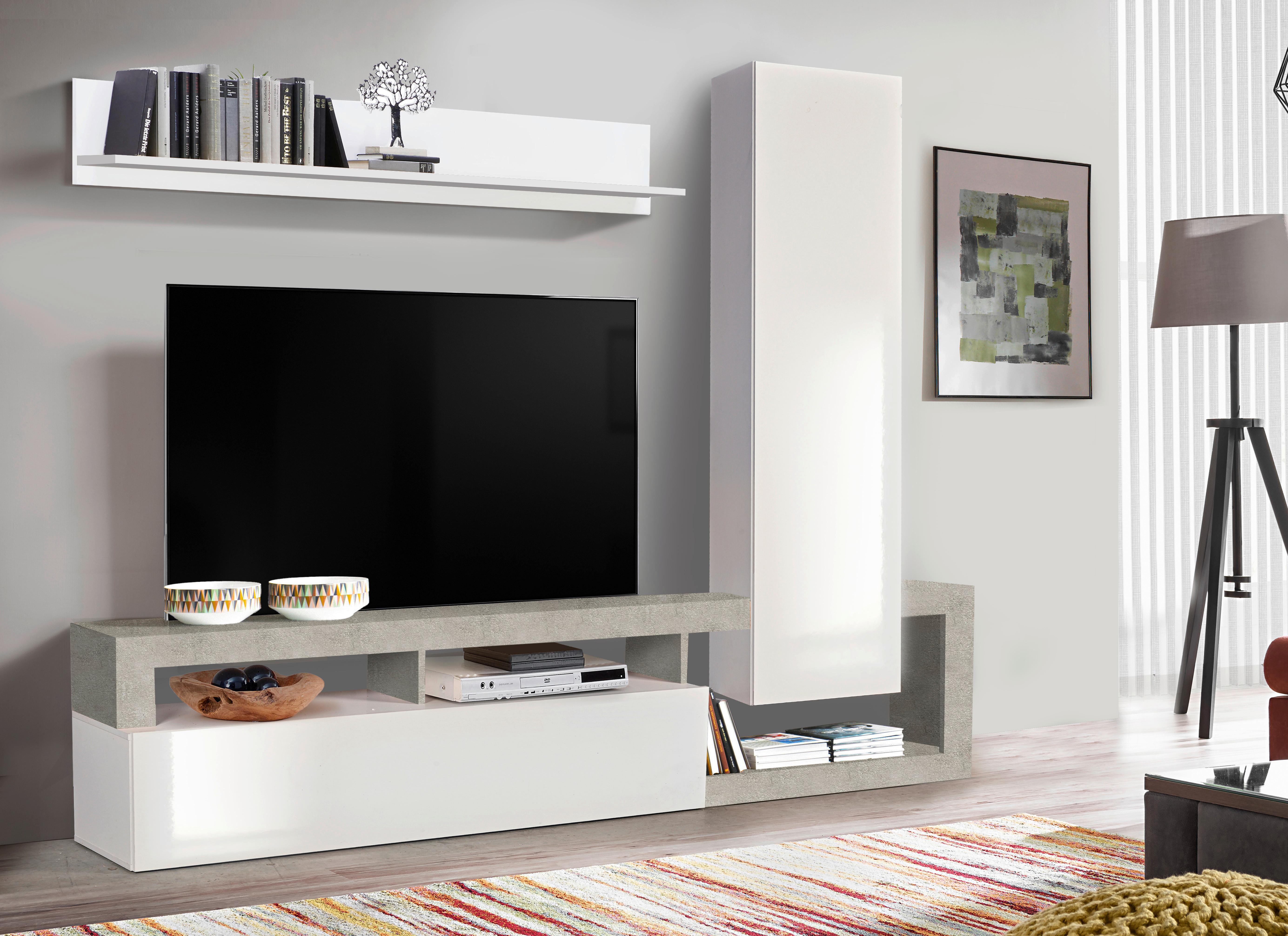 Szekrénysor Dallas - világosszürke/fehér, Basics, faalapú anyag (219/173/35cm)