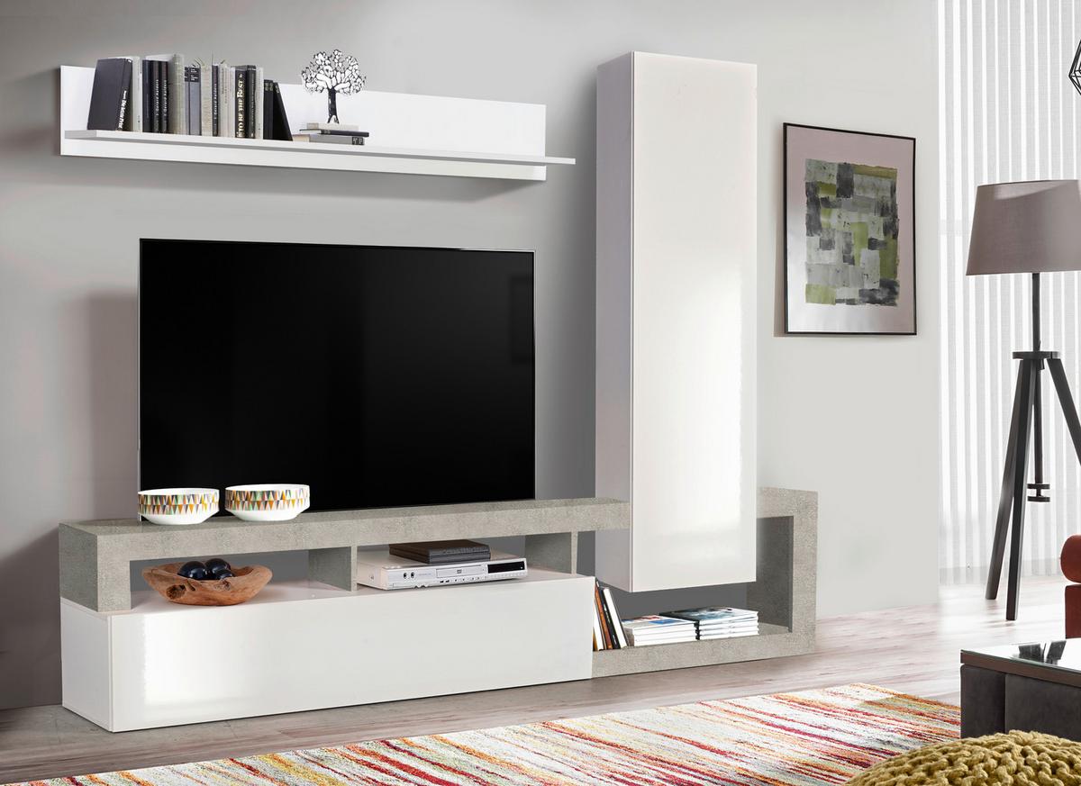 Szekrénysor Dallas - világosszürke/fehér, Basics, faalapú anyag (219/173/35cm)