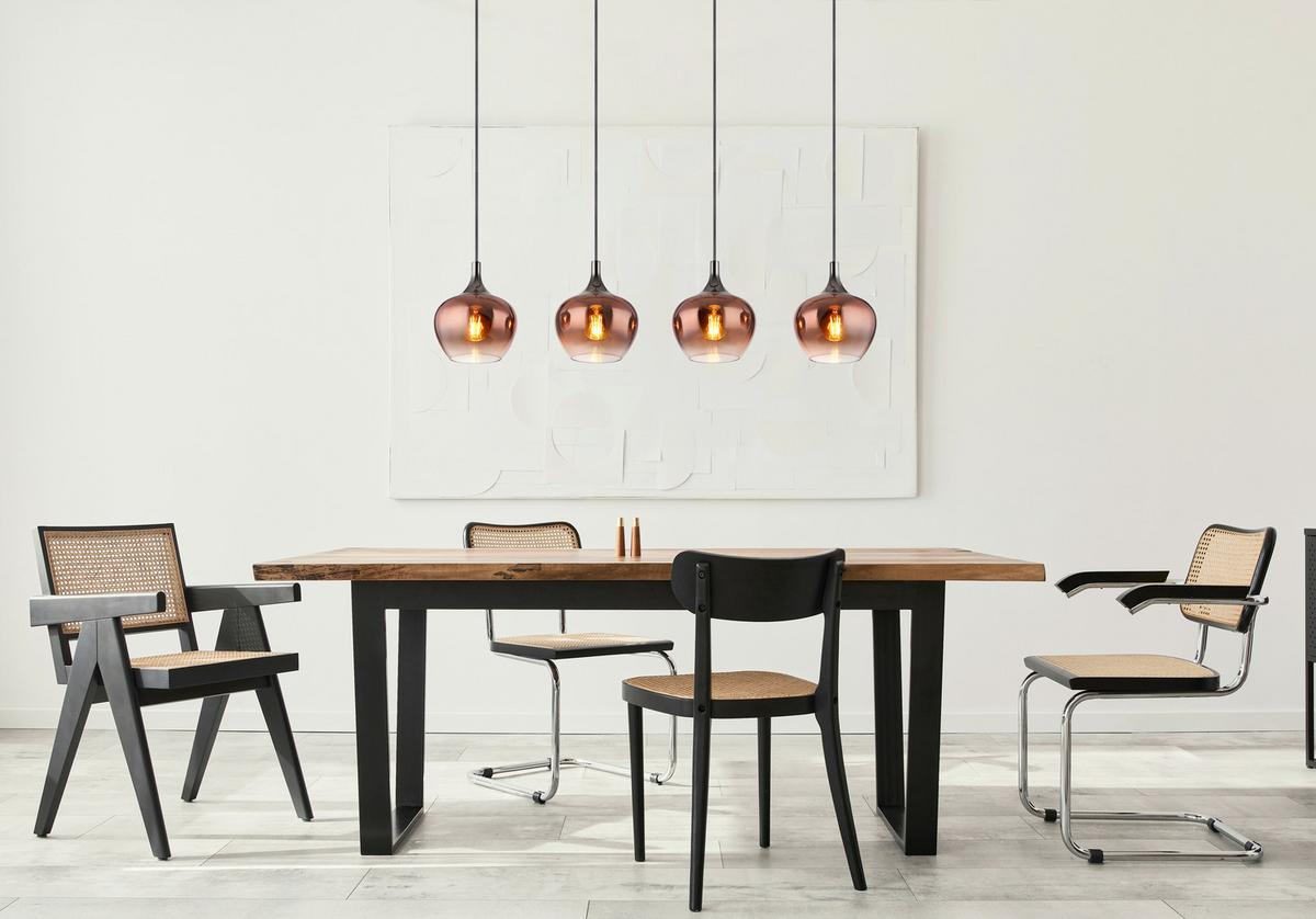 HÄNGELEUCHTE 15548-4HG MAXY - Klar/Schwarzchrom, Design, Glas/Textil (100/18/120cm) - Globo