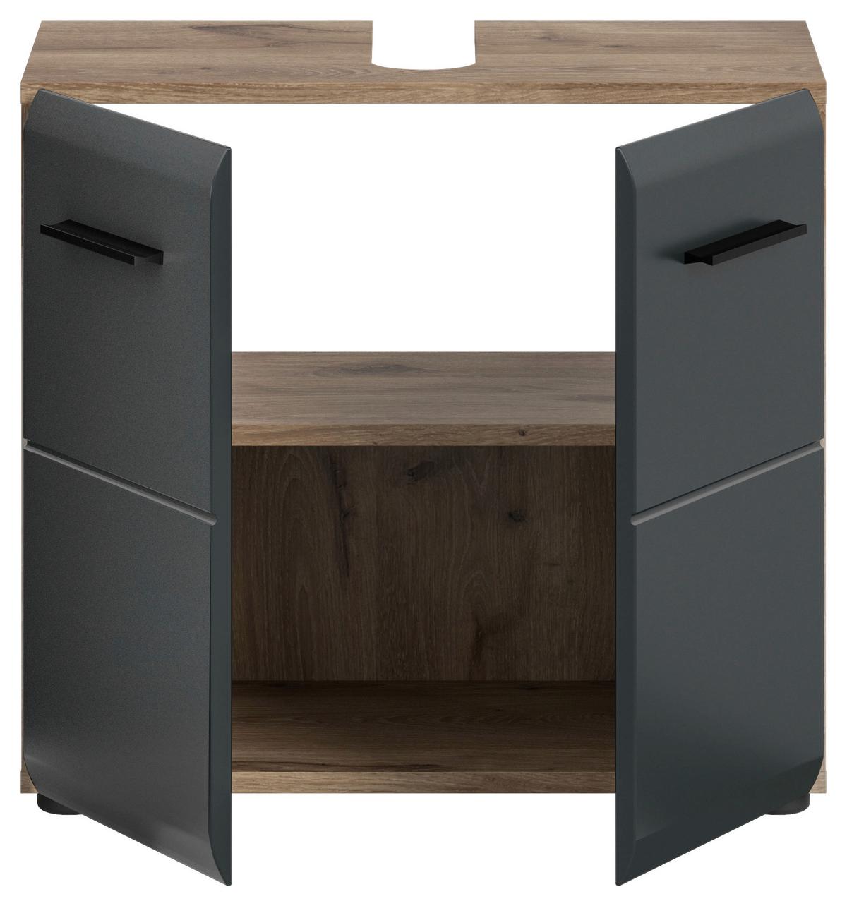 WASCHBECKENUNTERSCHRANK ICE - Eiche dunkel/Schwarz, Basics, Holzwerkstoff/Kunststoff (60/54/30cm) - MID.YOU