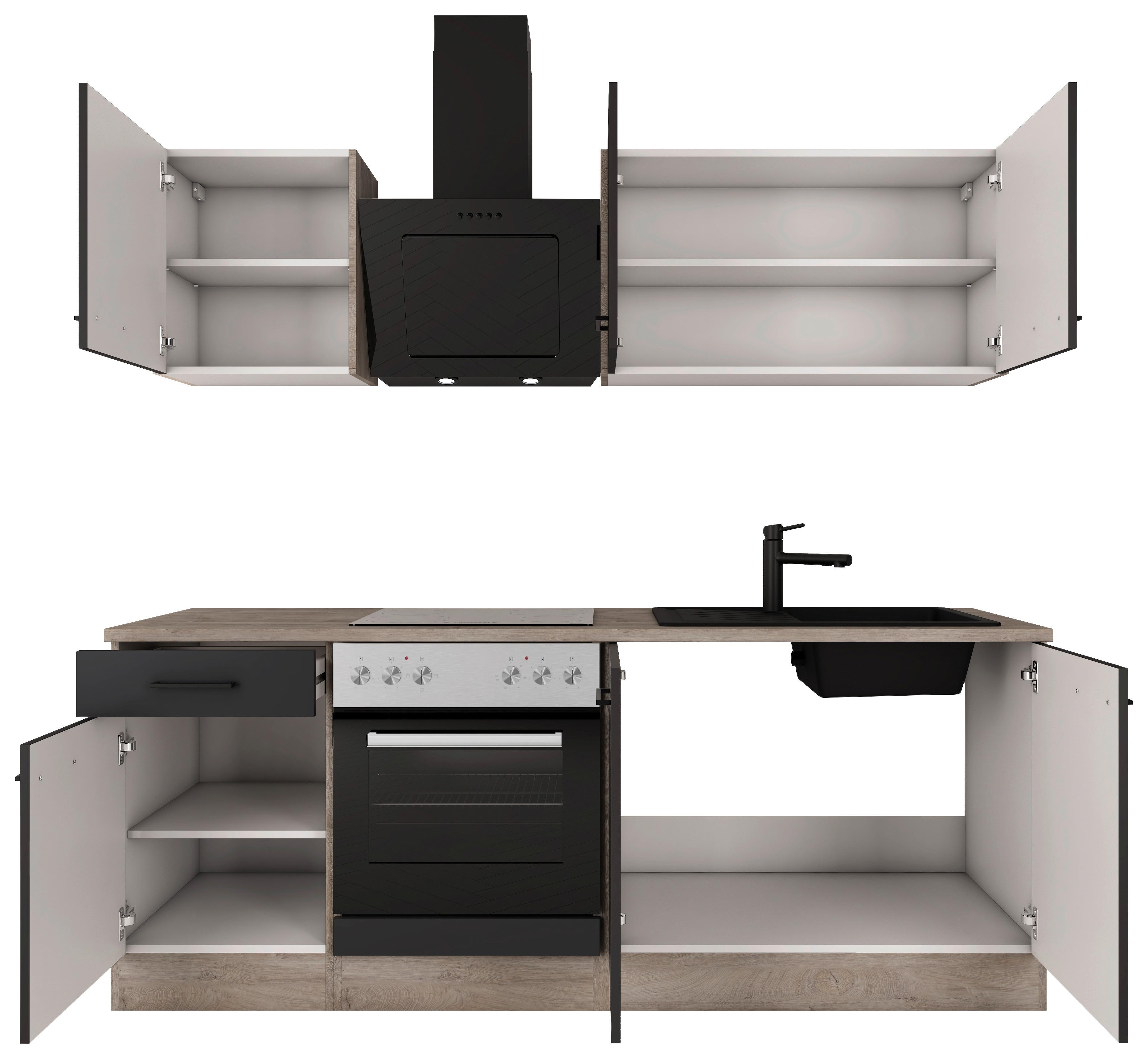 Kuhinjski Blok Z Aparati Capri, Črna, Barva Hrasta - črna/barve hrasta, Basics, kovina/leseni material (210cm) - FlexWell