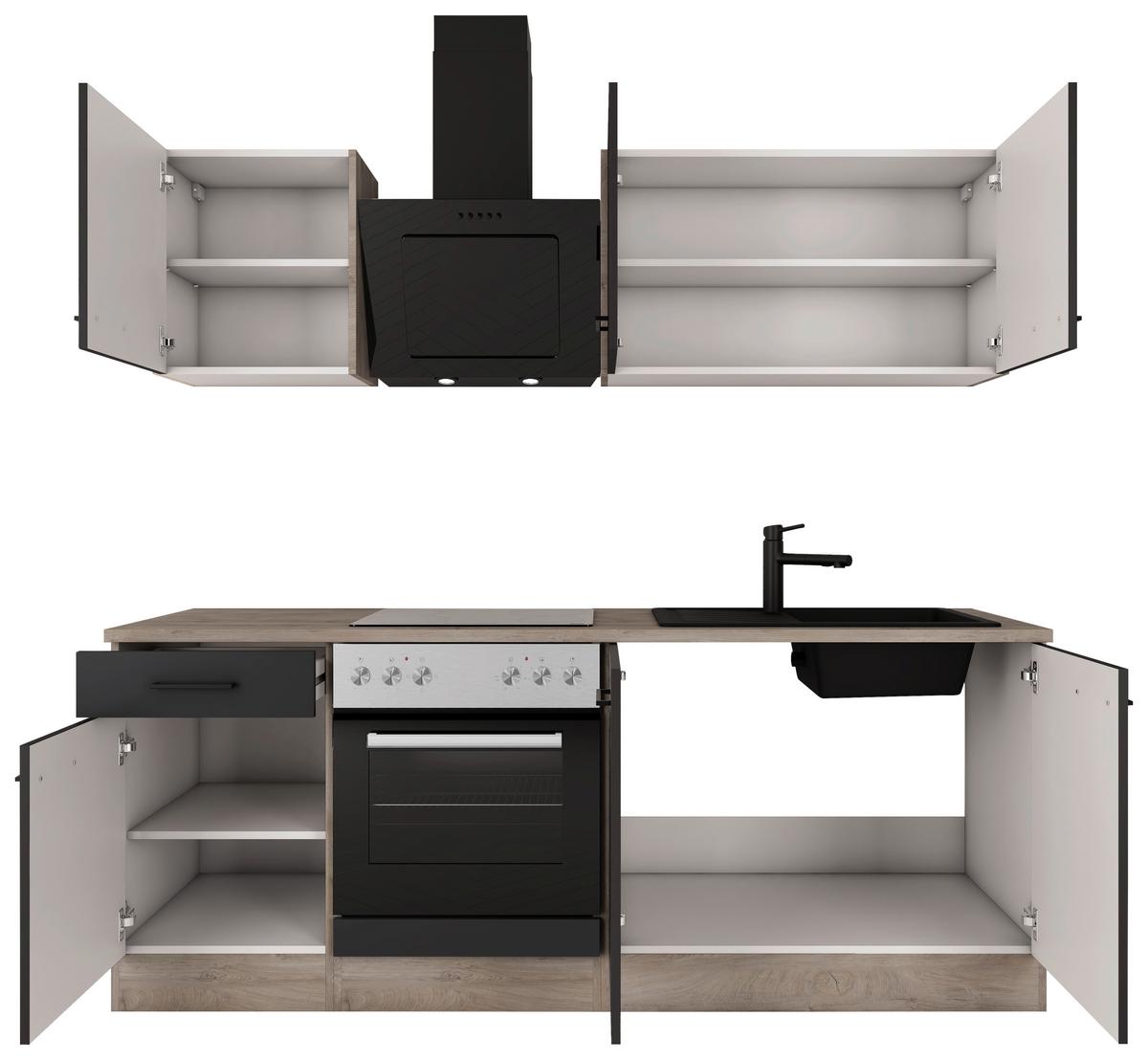 Kuhinjski Blok Z Aparati Capri, Črna, Barva Hrasta - črna/barve hrasta, Basics, kovina/leseni material (210cm) - FlexWell