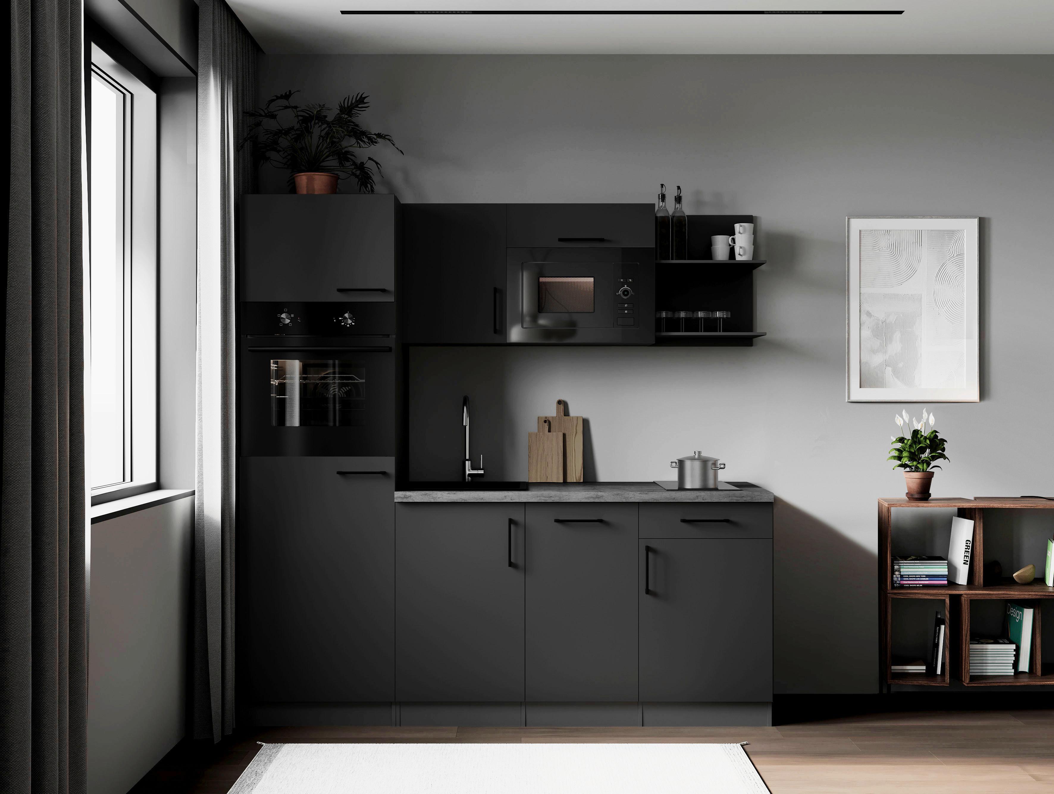 Küchenblock Oliver m. Geräten Grau - Grau, Trend, Holzwerkstoff/Metall (205cm) - Respekta