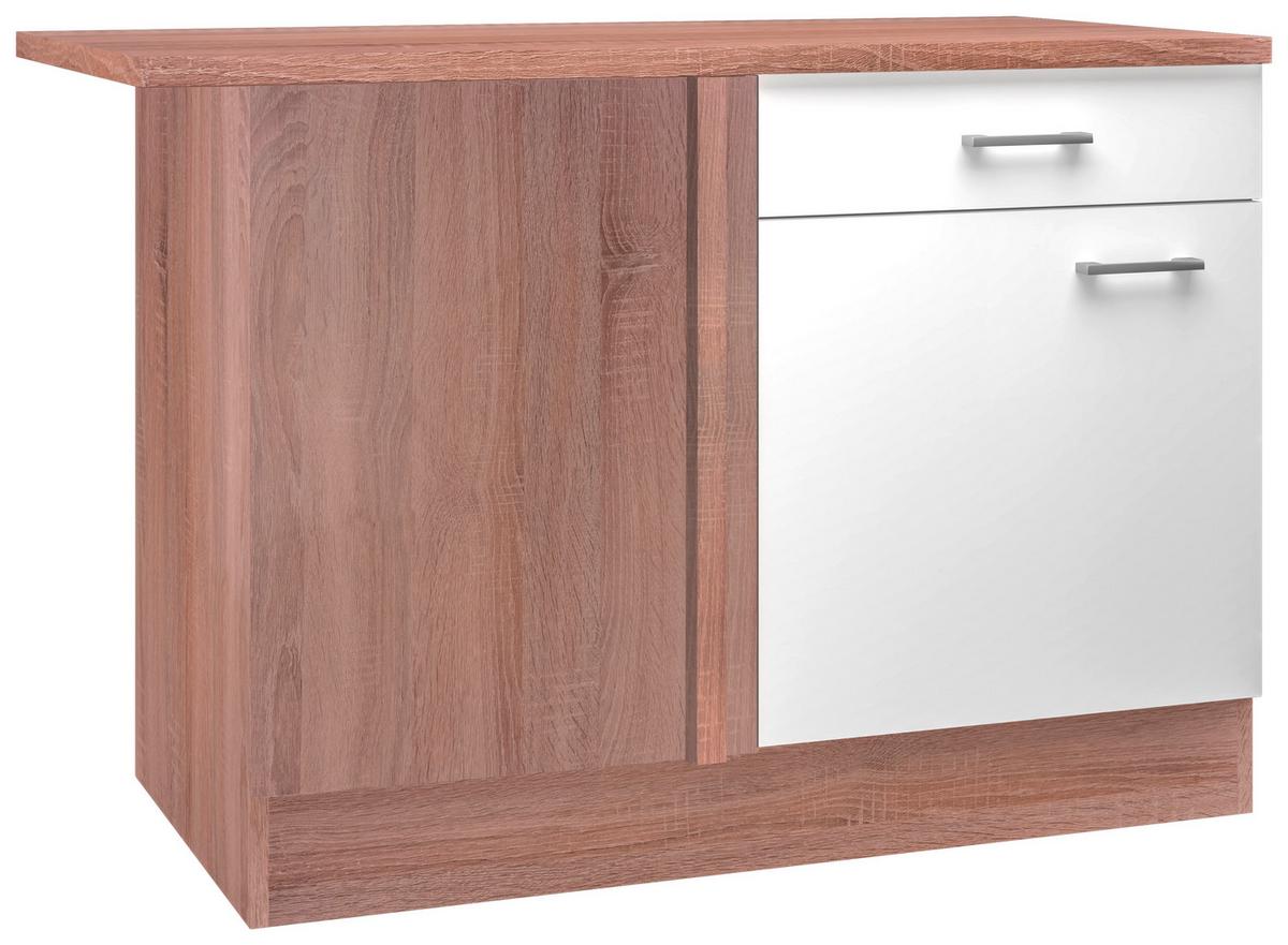 Kotna Spodnja Omarica Samoa, Bela, Barva Hrasta - bela/barve aluminija, Konvencionalno, umetna masa/leseni material (110/85/57cm)