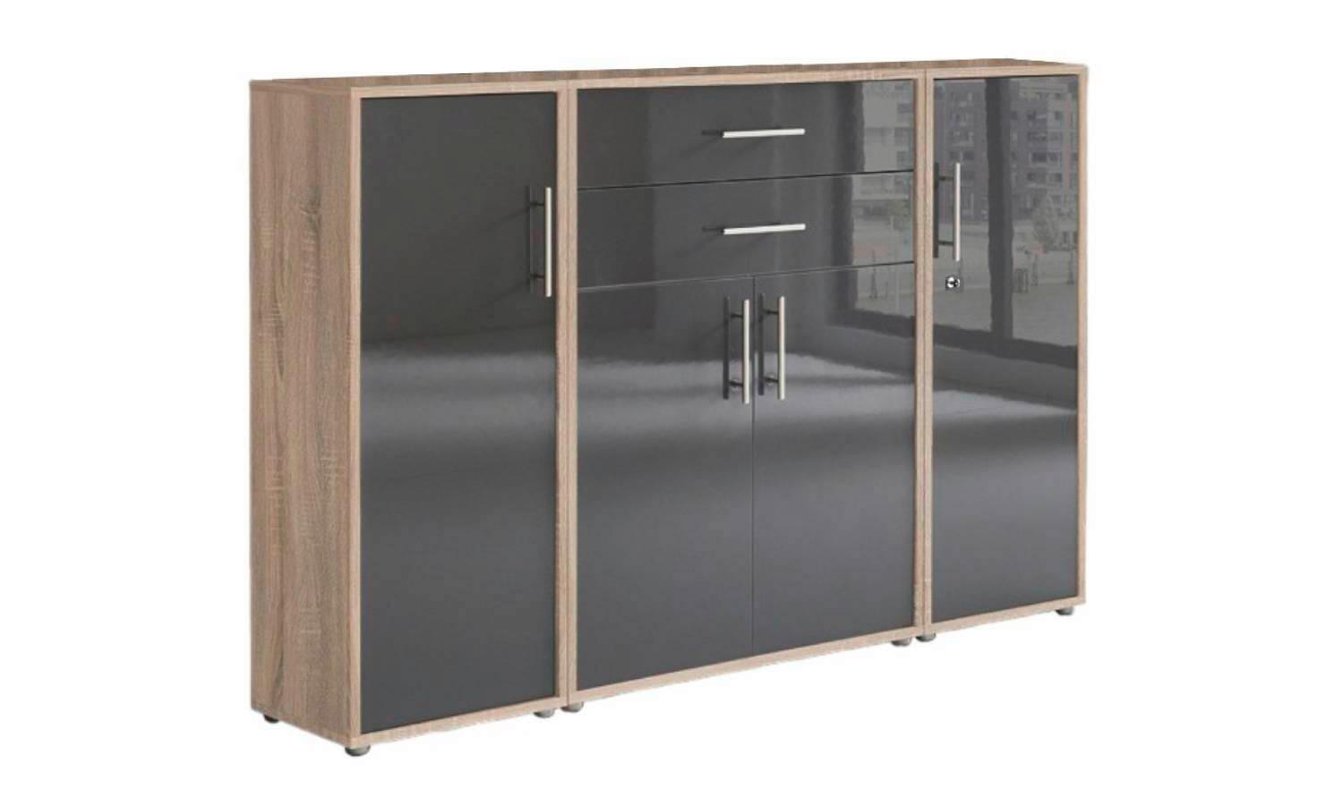 Aktenschrank Office Edition Sw Set 16 Eiche/Anthrazit - Anthrazit Hochglanz/Sonoma Eiche, MODERN, Holzwerkstoff (172,6/113,6/33cm) - MID.YOU