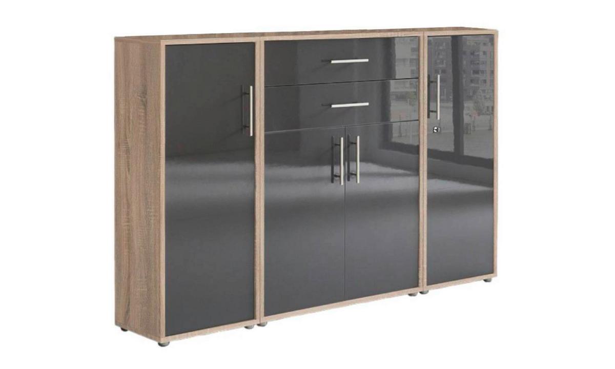 Aktenschrank Office Edition Sw Set 16 Eiche/Anthrazit - Anthrazit Hochglanz/Sonoma Eiche, MODERN, Holzwerkstoff (172,6/113,6/33cm) - MID.YOU