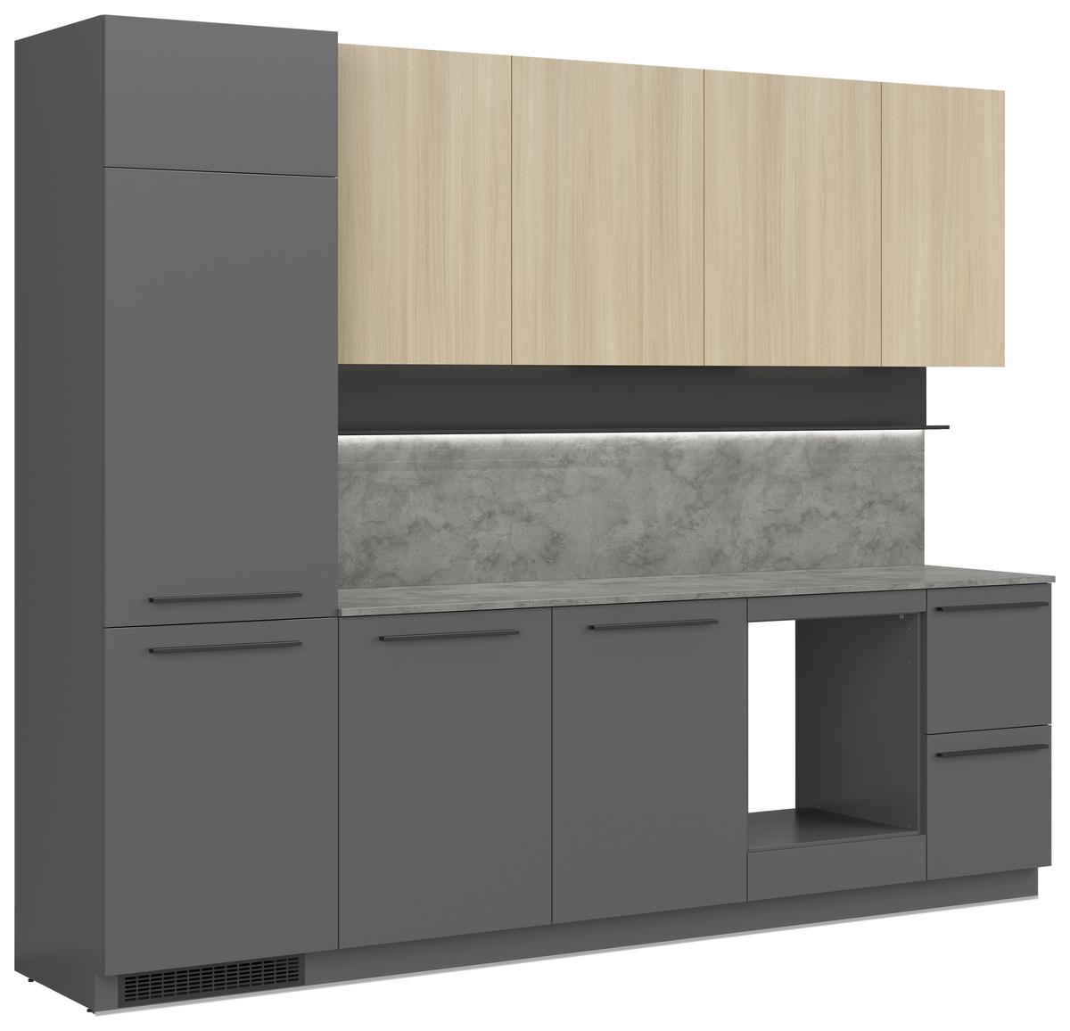 Küchenblock Milino o. E-Geräte Graphitgrau - Eichefarben/Graphitfarben, Basics, Holzwerkstoff/Kunststoff (285cm) - Visiona