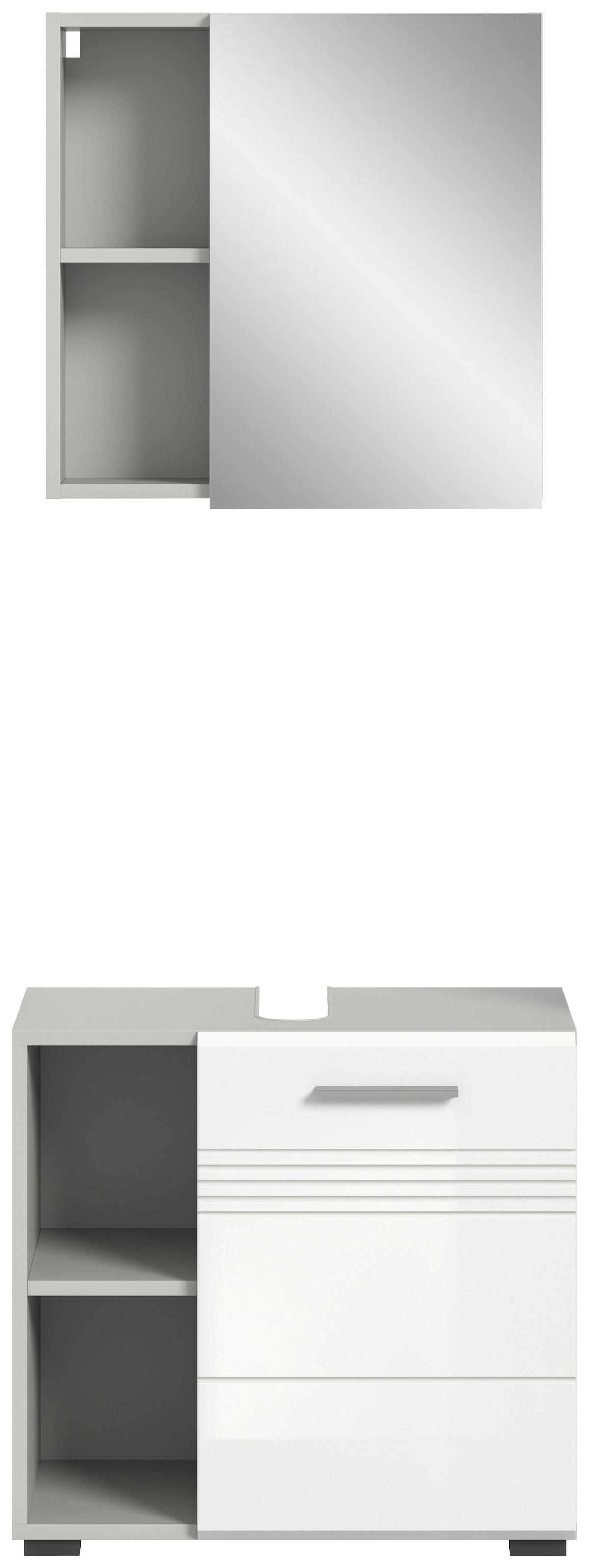Badezimmer-Set COPA 2-teilig, Grau/Weiß Hochglanz - Chromfarben/Weiß Hochglanz, MODERN, Holzwerkstoff/Kunststoff (60cm) - MID.YOU