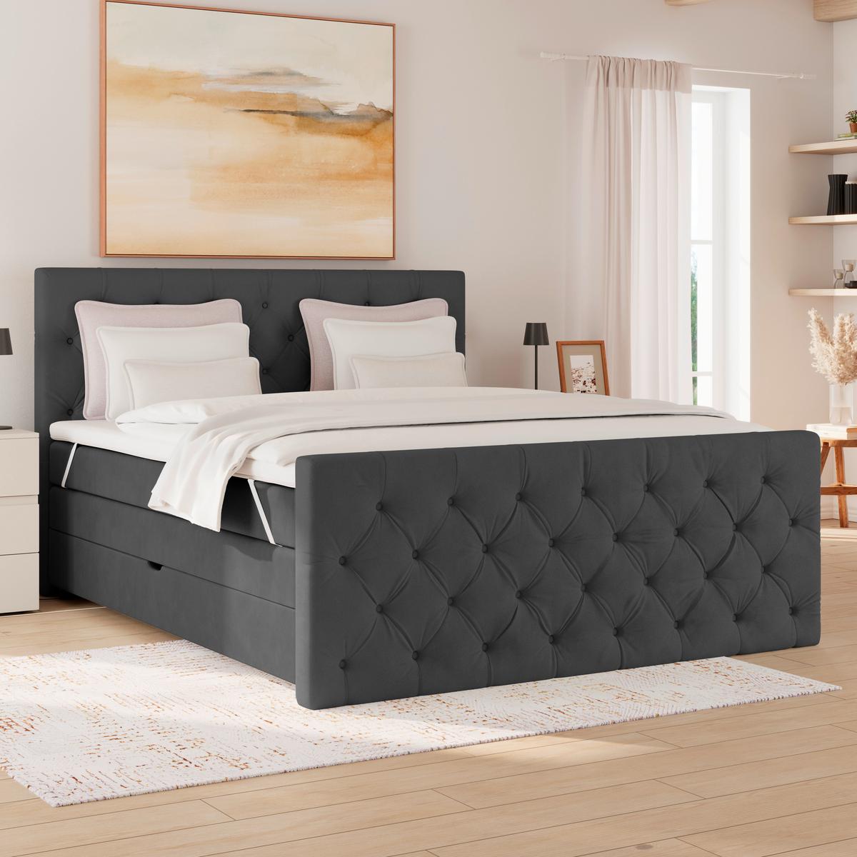 Boxspring Krevet Elio - boje grafita/bež, Romantično / ladanjski, tekstil/plastika (160/200cm) - Modern Living