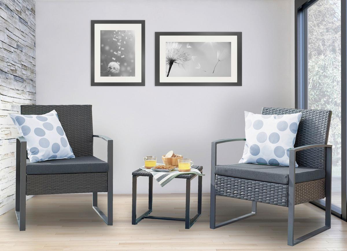 GARTENSET GARTEN-SITZGRUPPE 3-TLG. - Anthrazit/Grau, Design, Kunststoff/Textil - Gardenson