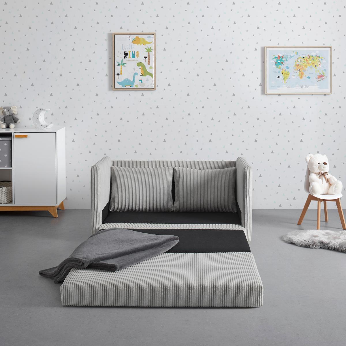 Jugend- und Kindersofa Cord Beige - Beige/Schwarz, Konventionell, Textil (111/70/69cm) - Mömax