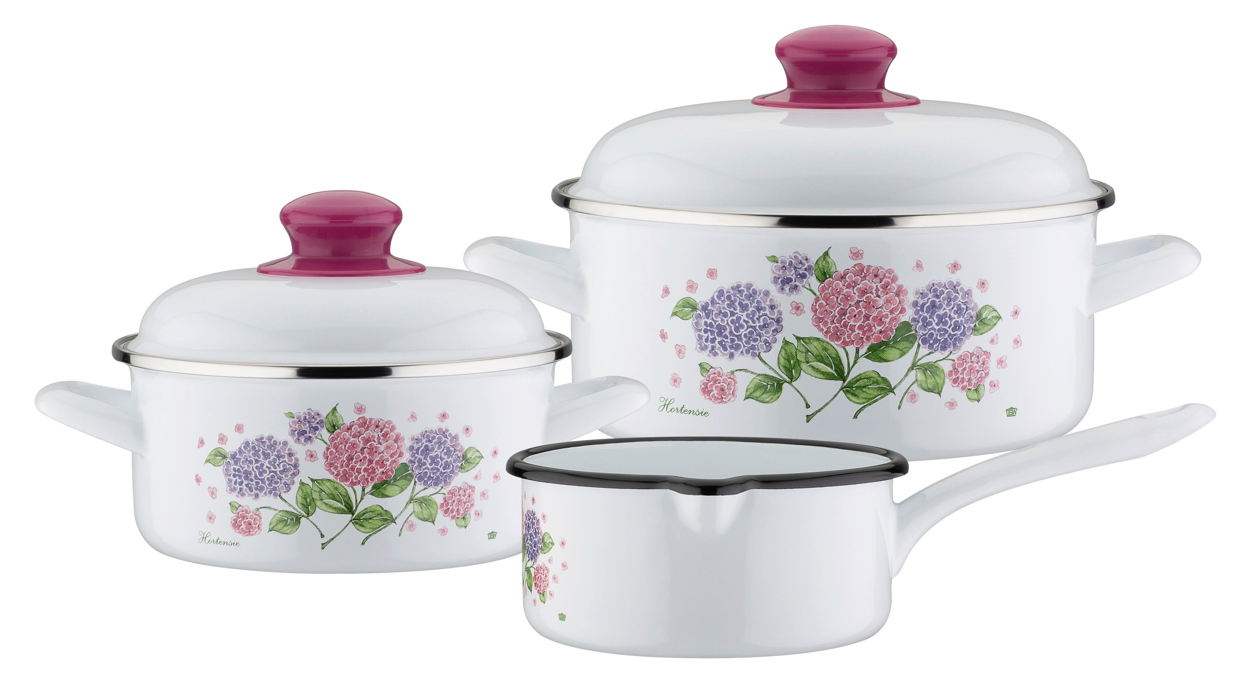 Set Posod Hortensie, 3-Delni - bela, Basics, kovina - GSW