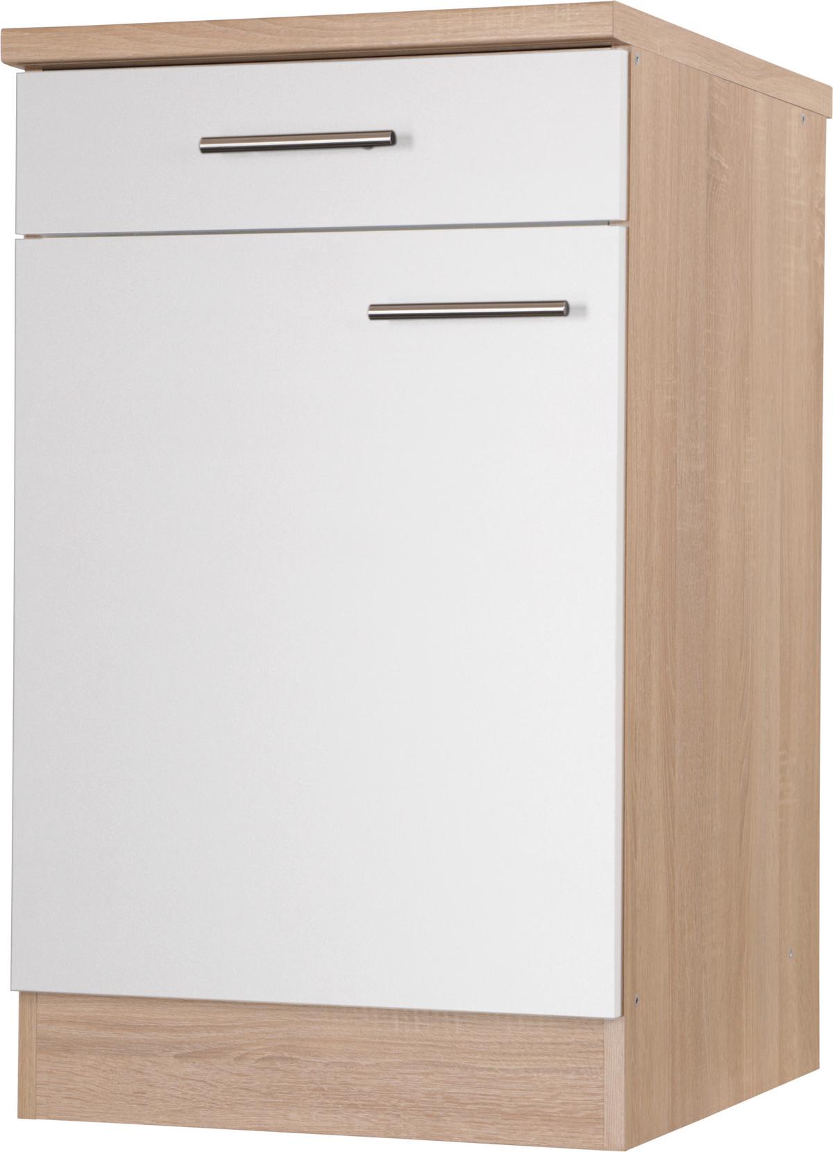 Kuhinjska Spodnja Omarica Merle, Barva Hrasta, Bela - srebrne barve/barve hrasta, Basics, kovina/leseni material (50/84,8/60cm) - Respekta