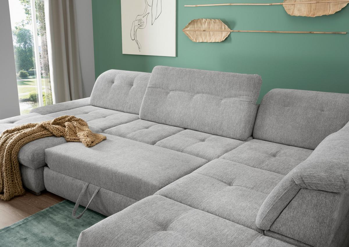 Wohnlandschaft Dalida Silberfarben Chenille - Chromfarben/Silberfarben, Design, Textil/Metall (195/376/254cm) - Livetastic